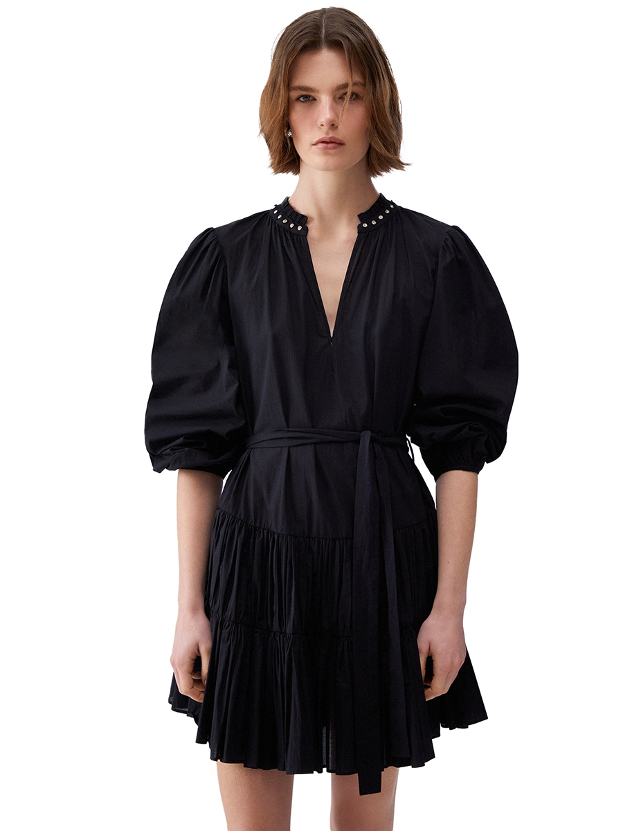 VESTITO CORTO CON VOLANT SUL FONDO DONNA NERO