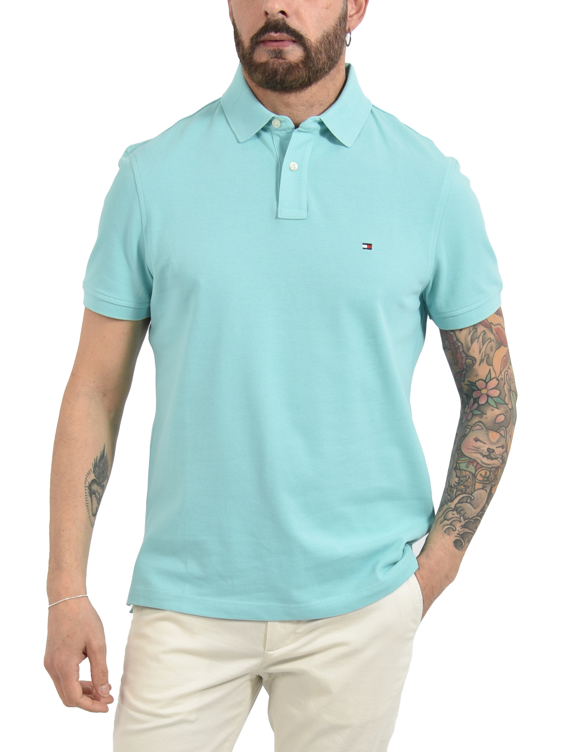 POLO IN PIQUÈ DI COTONE STRETCH UOMO AZZURRO