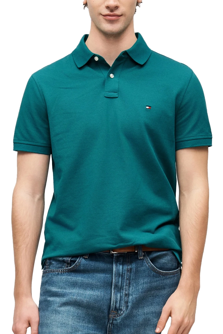 POLO IN PIQUÈ DI COTONE STRETCH CON LOGO RICAMATO UOMO BLU