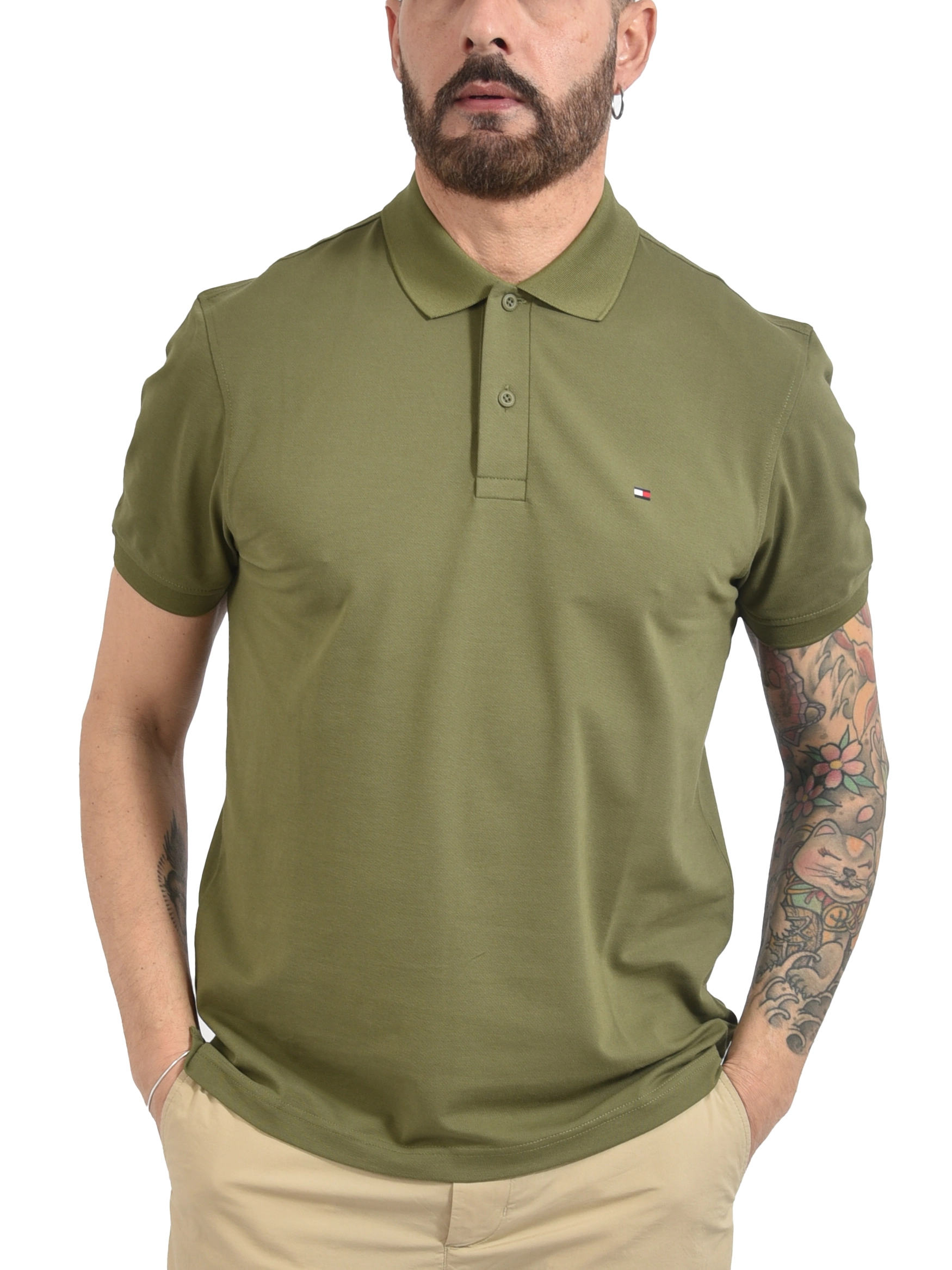 POLO MANICA COTONE IN MISTO COTONE  STRETCH UOMO VERDE