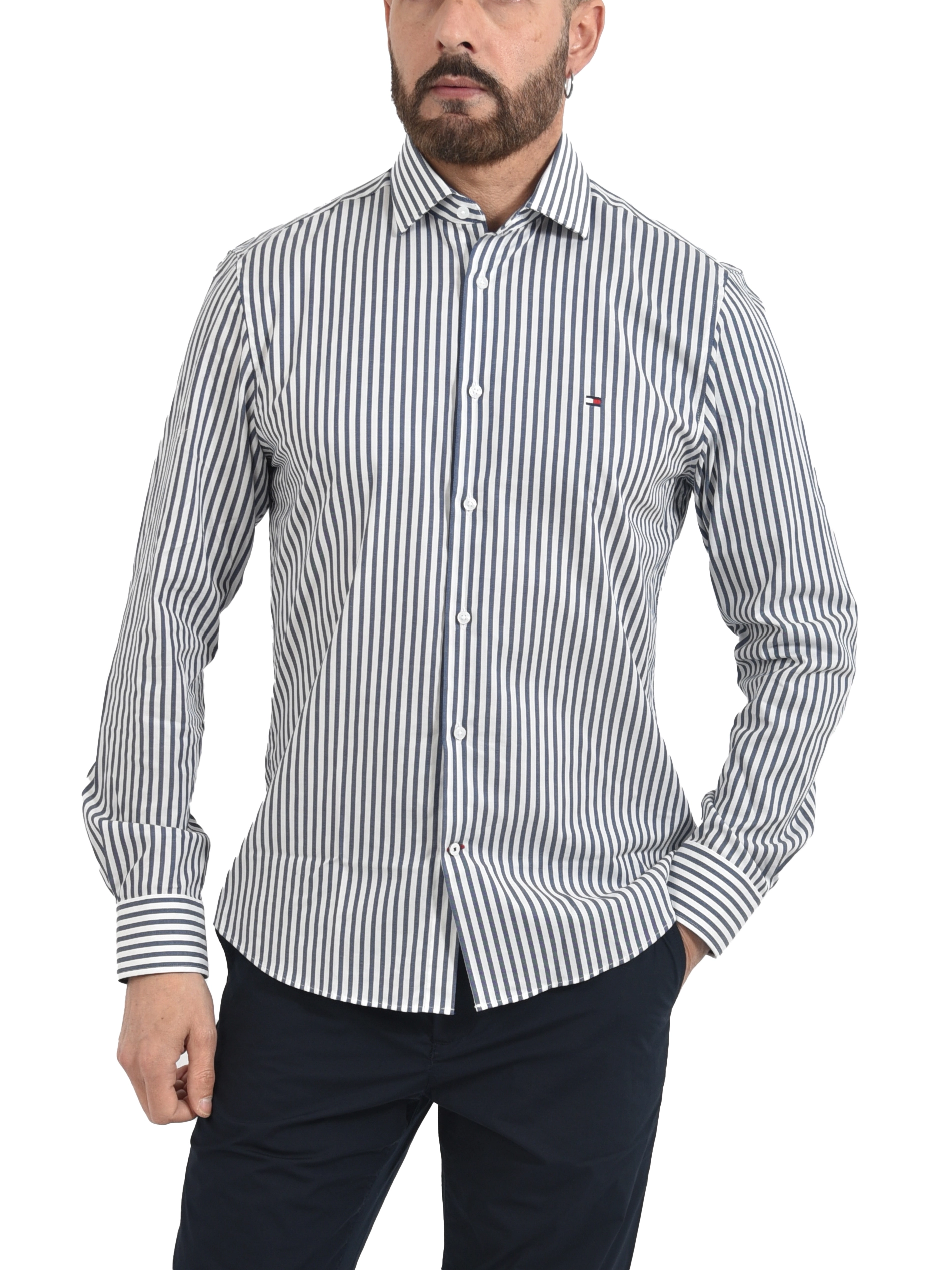 CAMICIA CASUAL CON FANTASIA A RIGHE BENGALA UOMO BLU