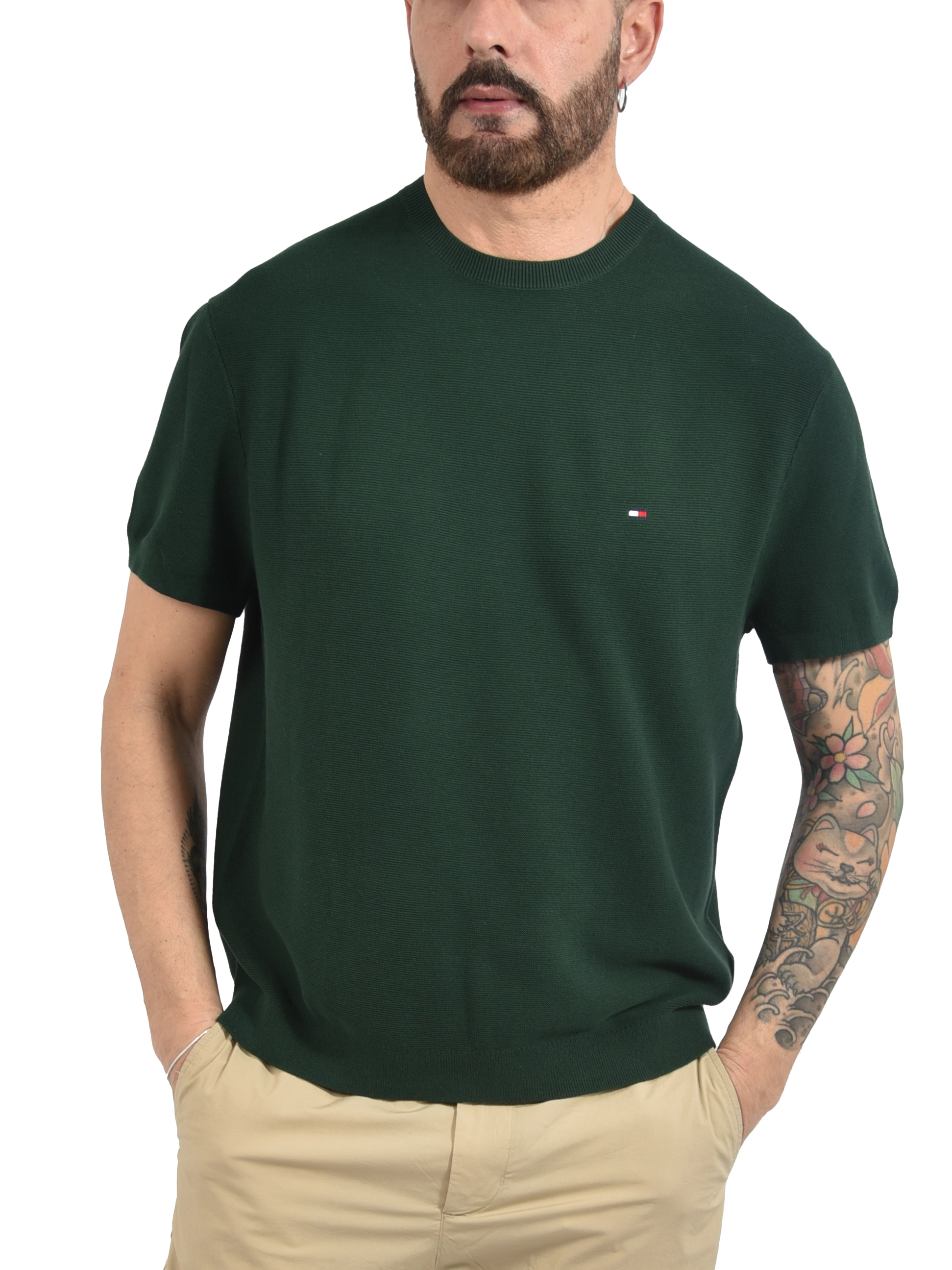 T-SHIRT MANICA CORTA CON LOGO RICAMATO UOMO VERDE