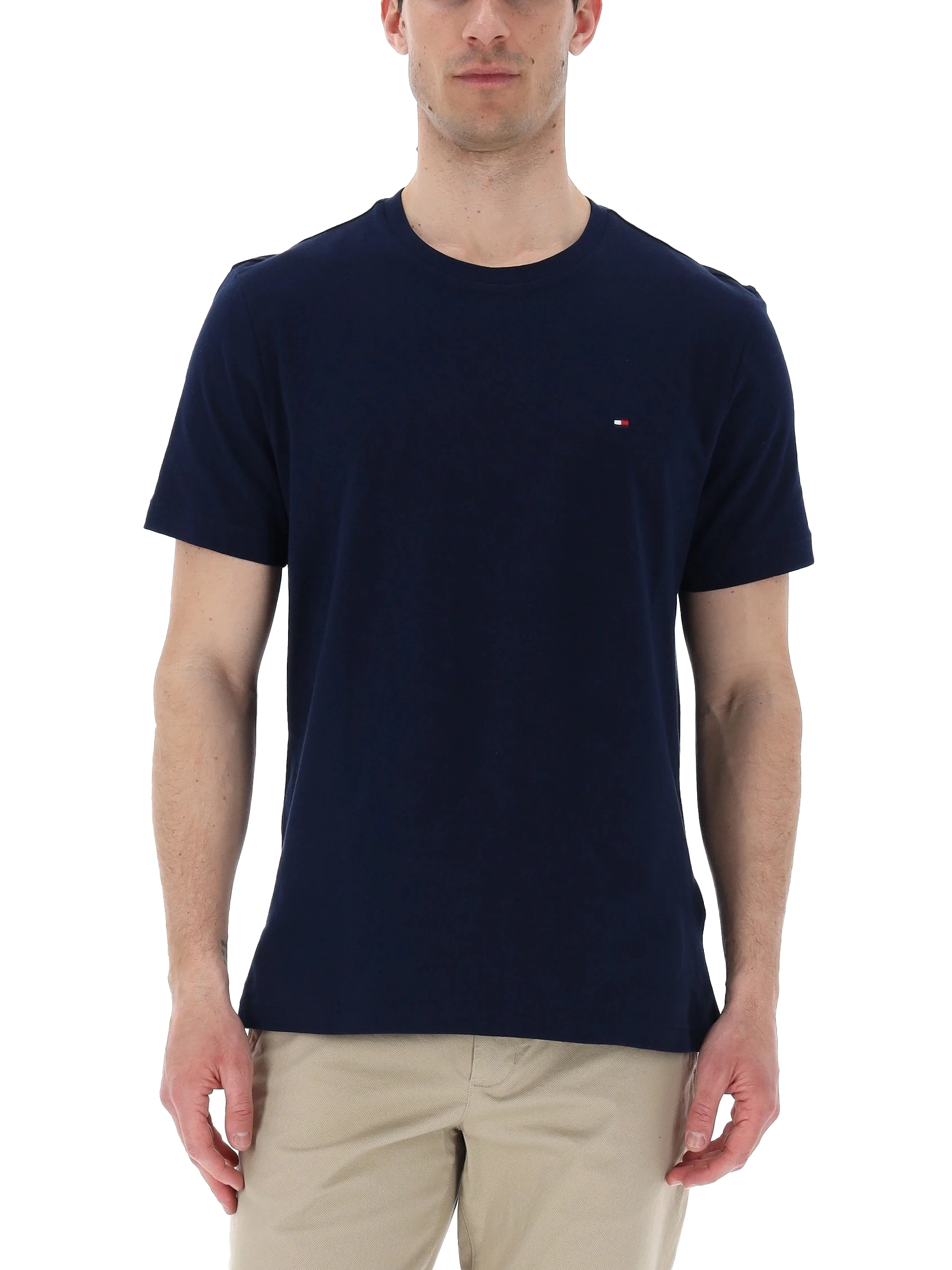 T-SHIRT IN JESERY DI PURO COTONE CON BANDIERINA RICAMATA UOMO BLU