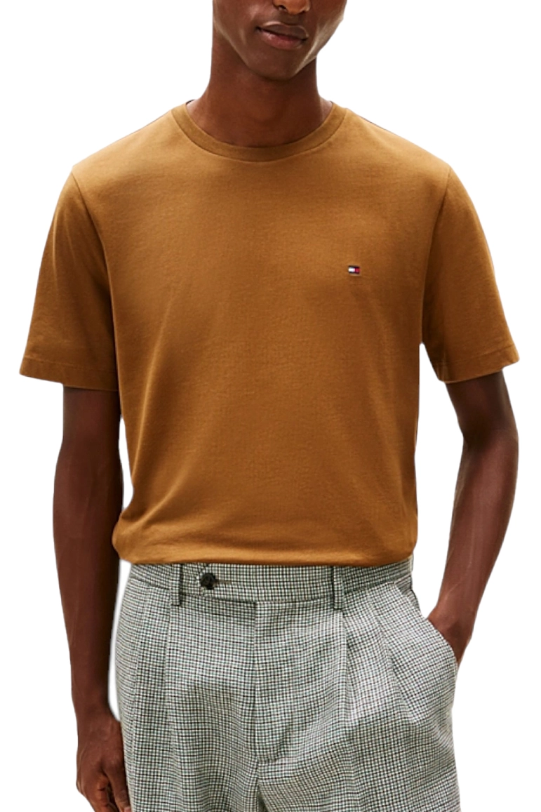T-SHIRT IN JESERY DI PURO COTONE CON BANDIERINA RICAMATA UOMO MARRONE