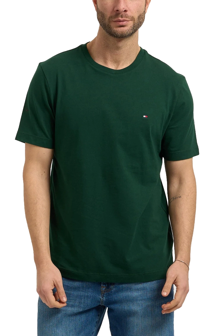 T-SHIRT IN JESERY DI PURO COTONE CON BANDIERINA RICAMATA UOMO VERDE SCURO