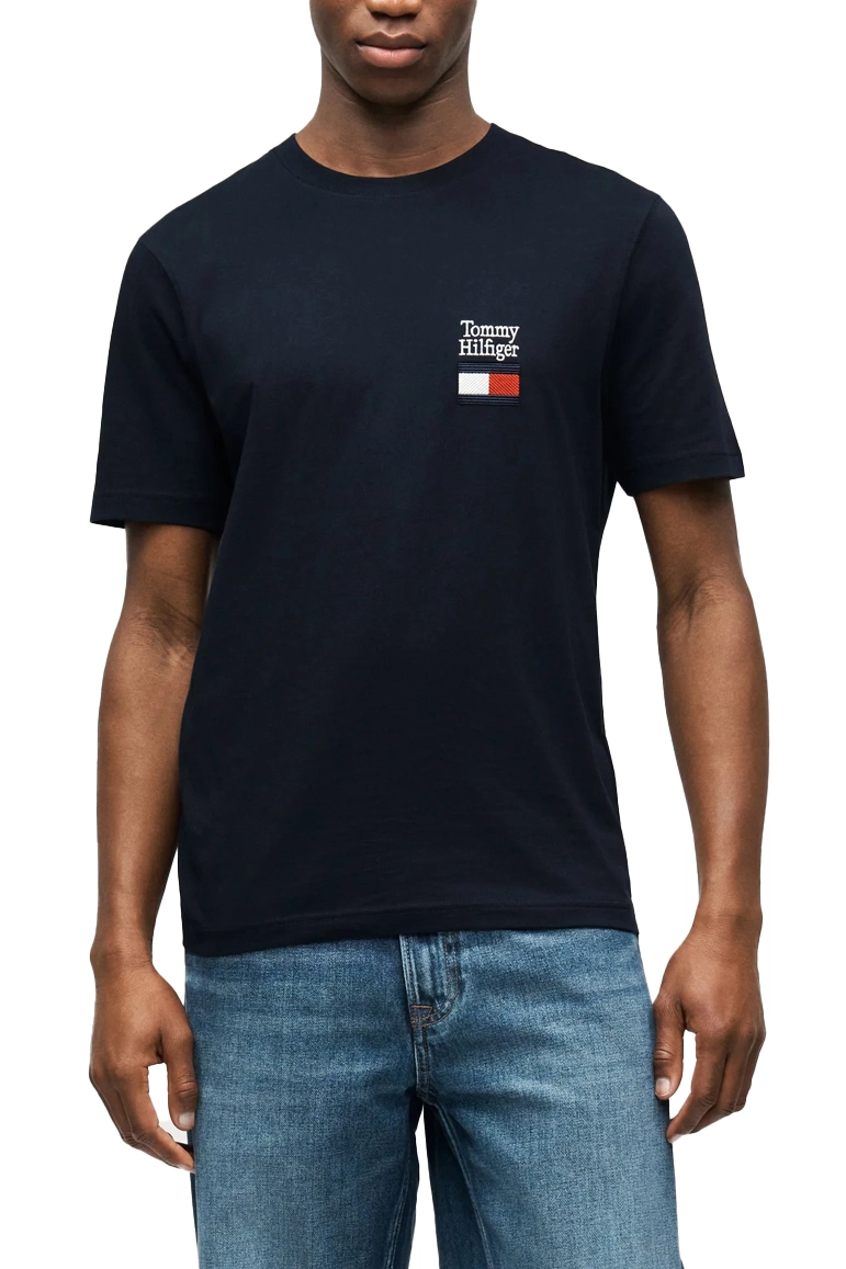 T-SHIRT MANICA CORTA IN JERSEY DI COTONE CON LOGO E GIROCOLLO A COSTINE UOMO BLU