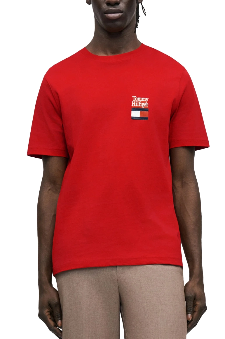 T-SHIRT MANICA CORTA IN JERSEY DI COTONE CON LOGO E GIROCOLLO A COSTINE UOMO ROSSO