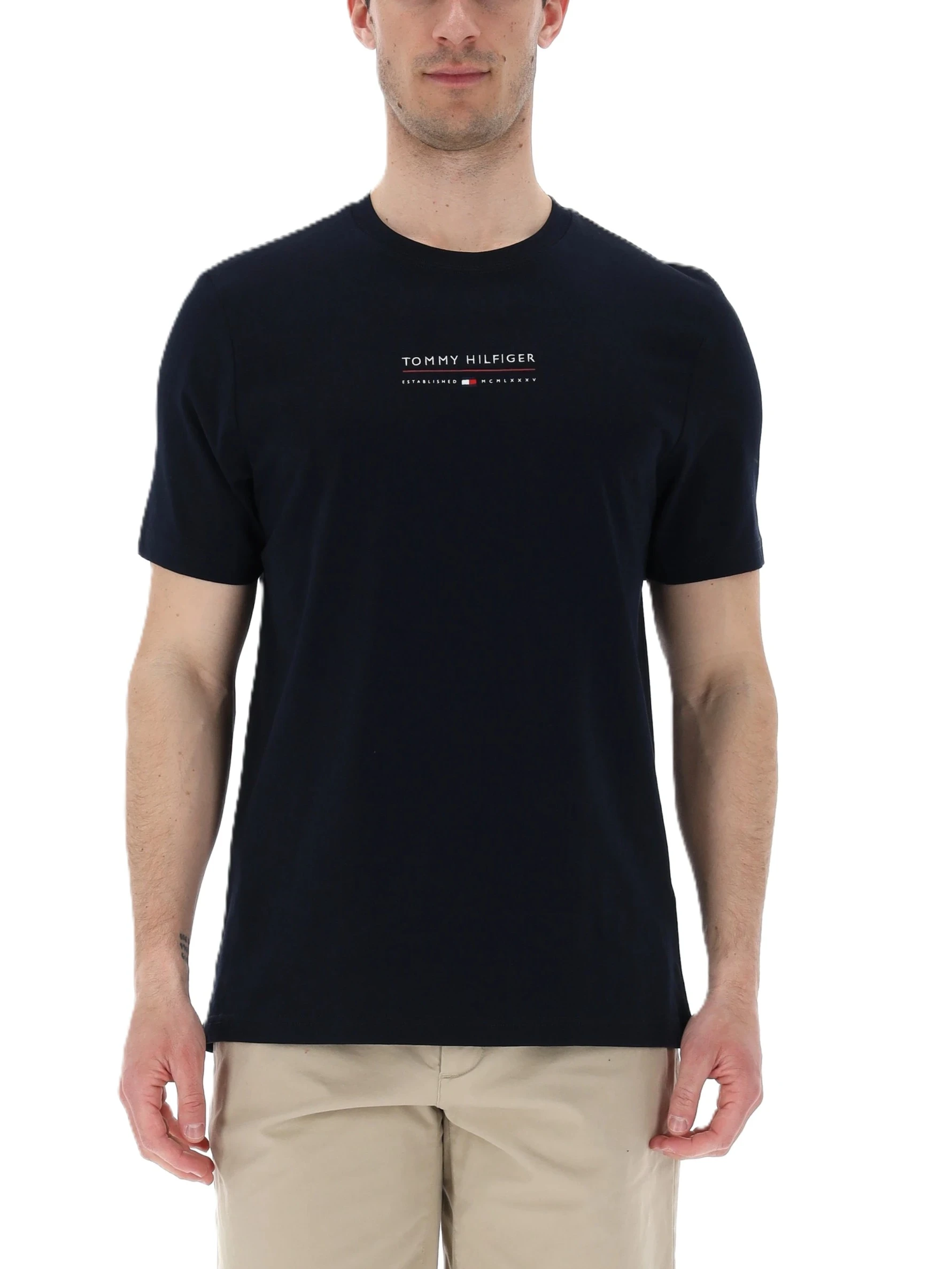 T-SHIRT MANICA CORTA IN COTONE CON LOGO FRONTALE UOMO BLU