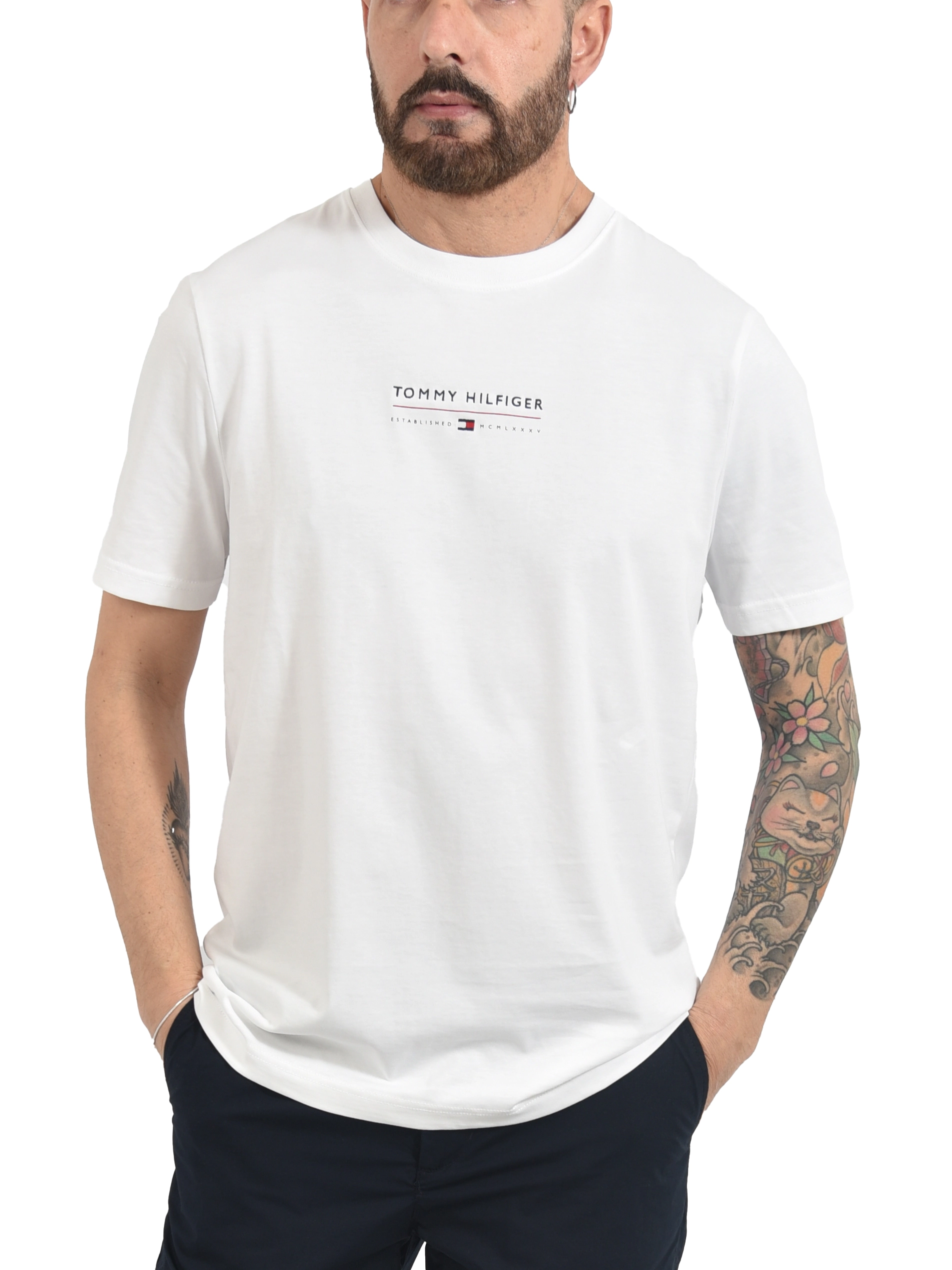 T-SHIRT MANICA CORTA IN COTONE CON LOGO FRONTALE UOMO BIANCO