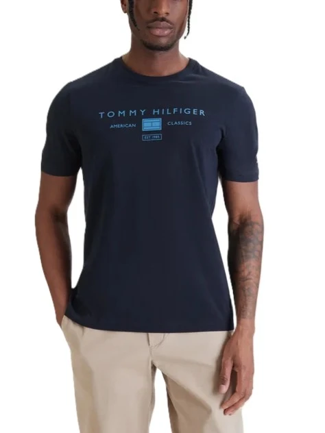 T-SHIRT MANICA CORTA IN JERSEY DI COTONE CON STAMPA LOGO UOMO BLU