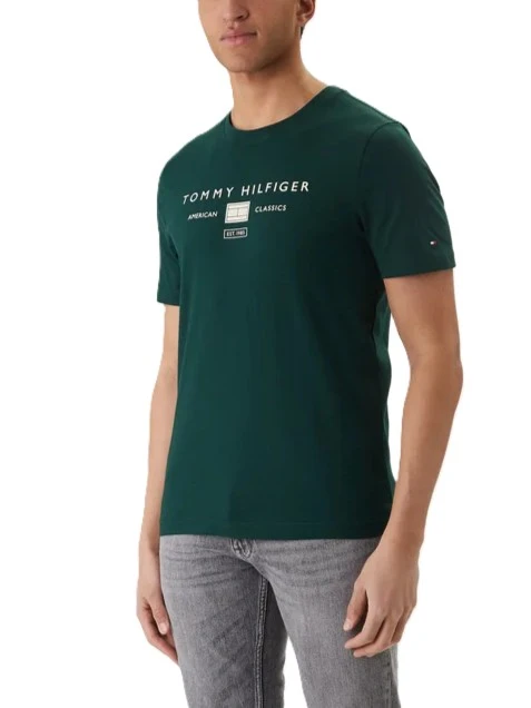 T-SHIRT MANICA CORTA IN JERSEY DI COTONE CON STAMPA LOGO UOMO VERDE