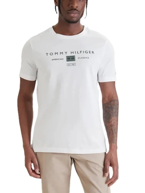 T-SHIRT MANICA CORTA IN JERSEY DI COTONE CON STAMPA LOGO UOMO BIANCO