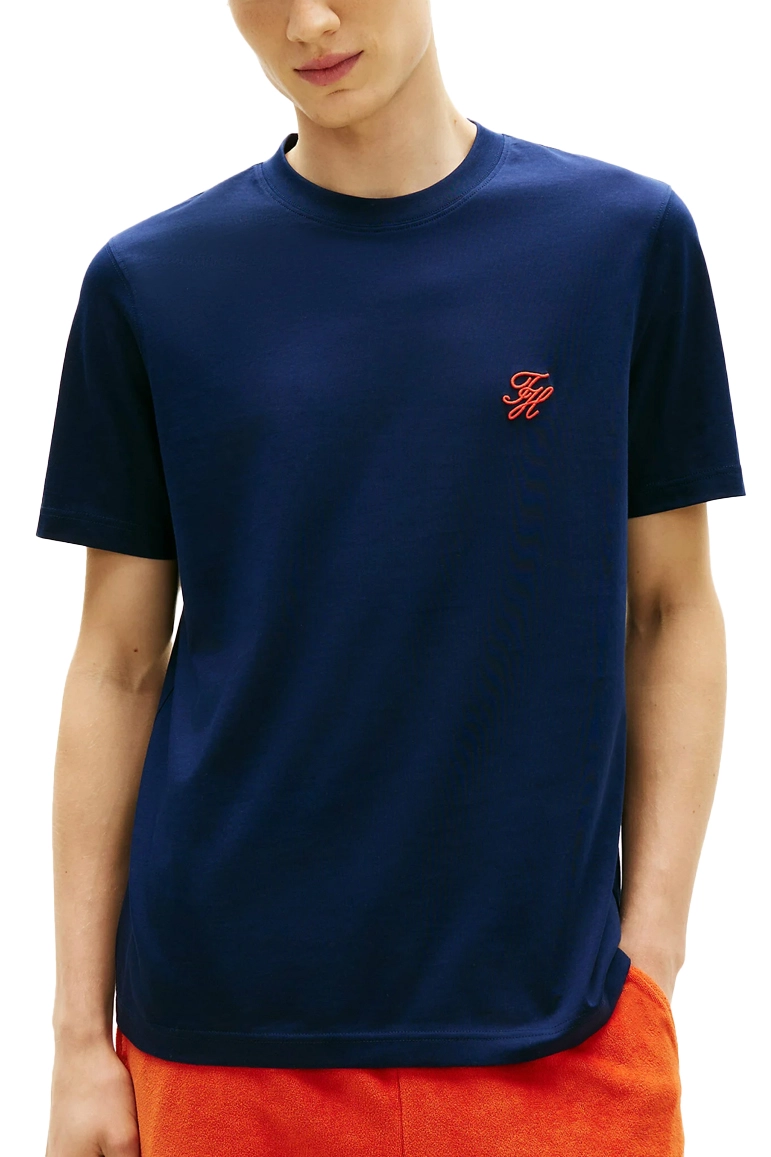 T-SHIRT MANICA CORTA IN JERSEY DI COTONE CON MONOGRAMMA RICAMATO UOMO BLU
