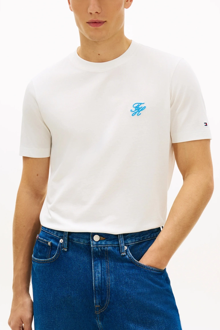 T-SHIRT MANICA CORTA IN JERSEY DI COTONE CON MONOGRAMMA RICAMATO UOMO BIANCO