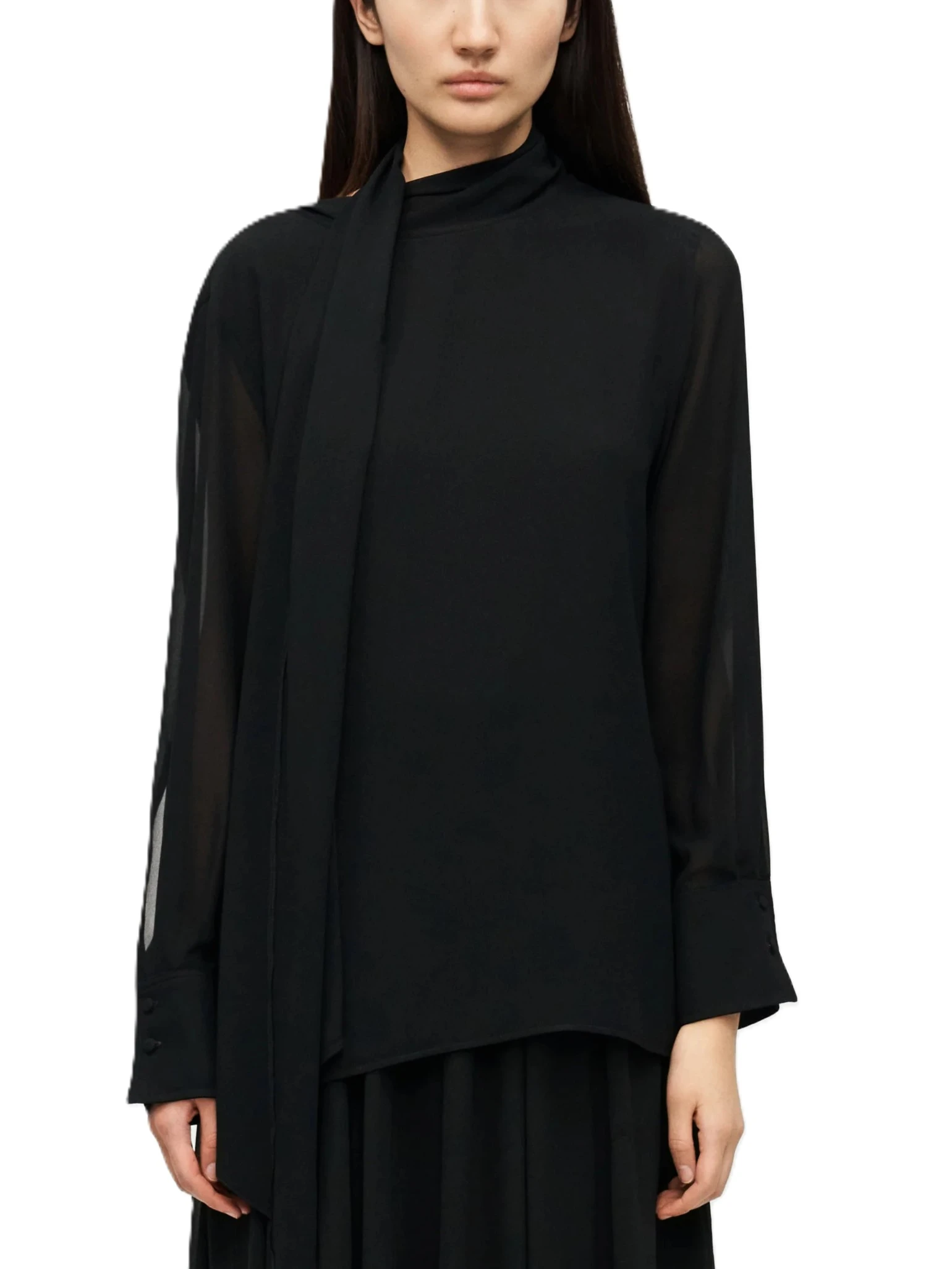 BLUSA IN GEORGETTE CON SCIARPINA DONNA NERO