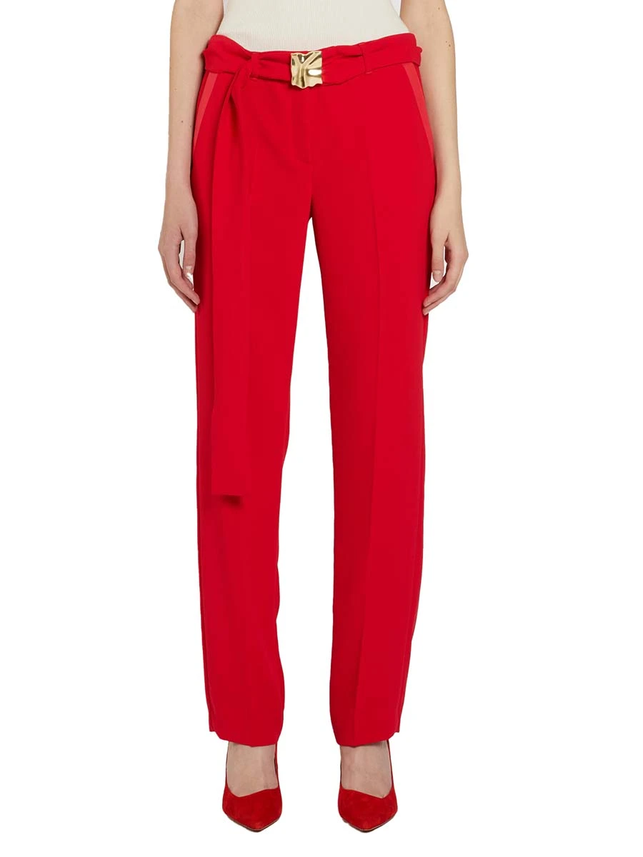 PANTALONI SIGARETTA CON CINTA ABBINATA E FIBBIA IN METALLO DONNA ROSSO