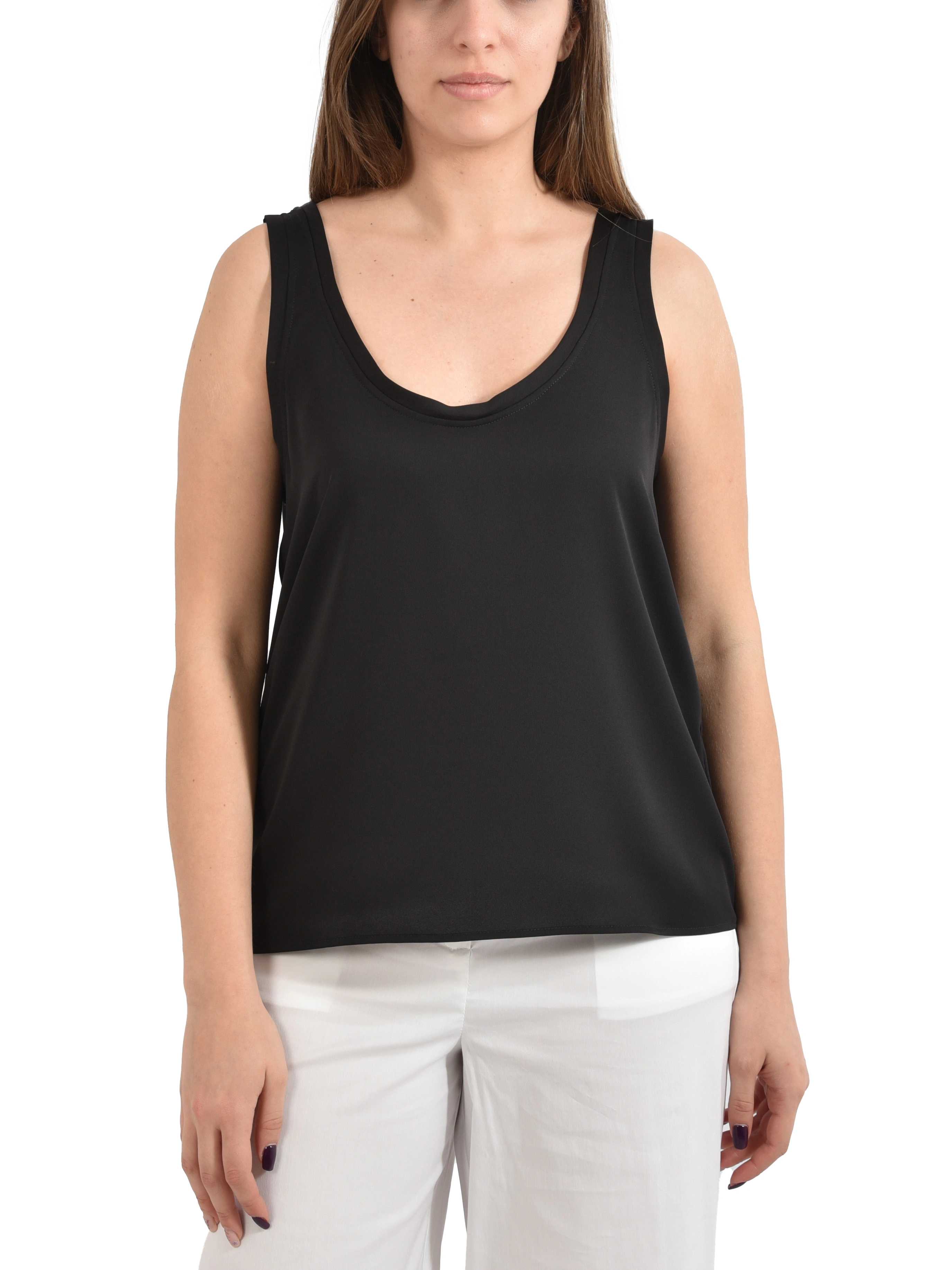 Canottiera da donna a costine, senza maniche, con spalline sottili, scollo rotondo, vestibilità ampia, casual, estiva, Beige, XL