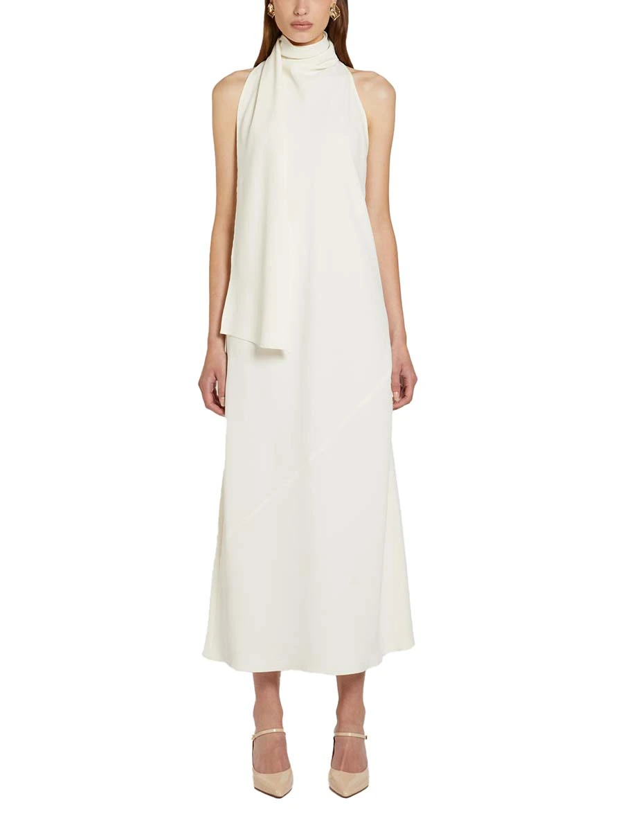 VESTITO LUNGO CON SCIARPA INTEGRATA DONNA BIANCO