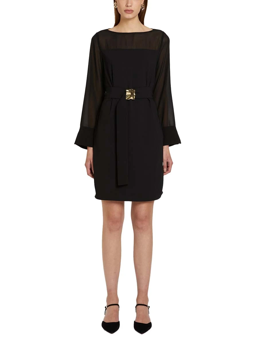 VESTITO CORTO MANICHE IN GEORGETTE DONNA NERO