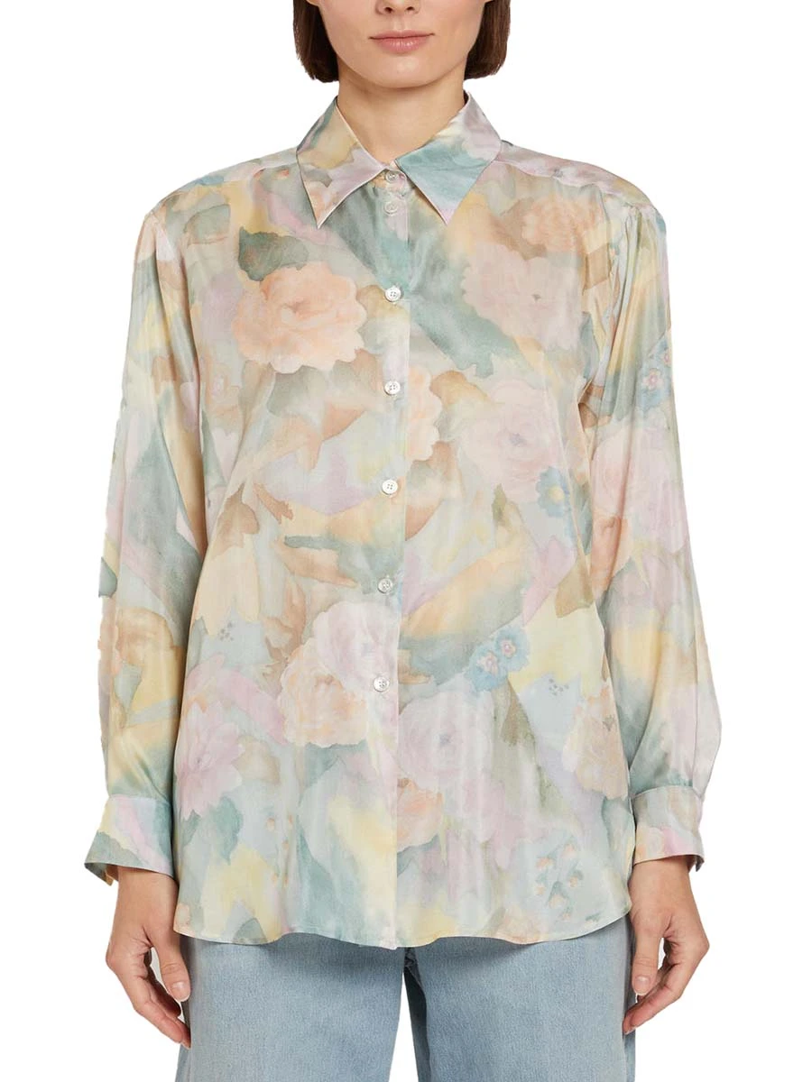 CAMICIA IN SETA CON STAMPA FLOREALE DONNA AZZURRO