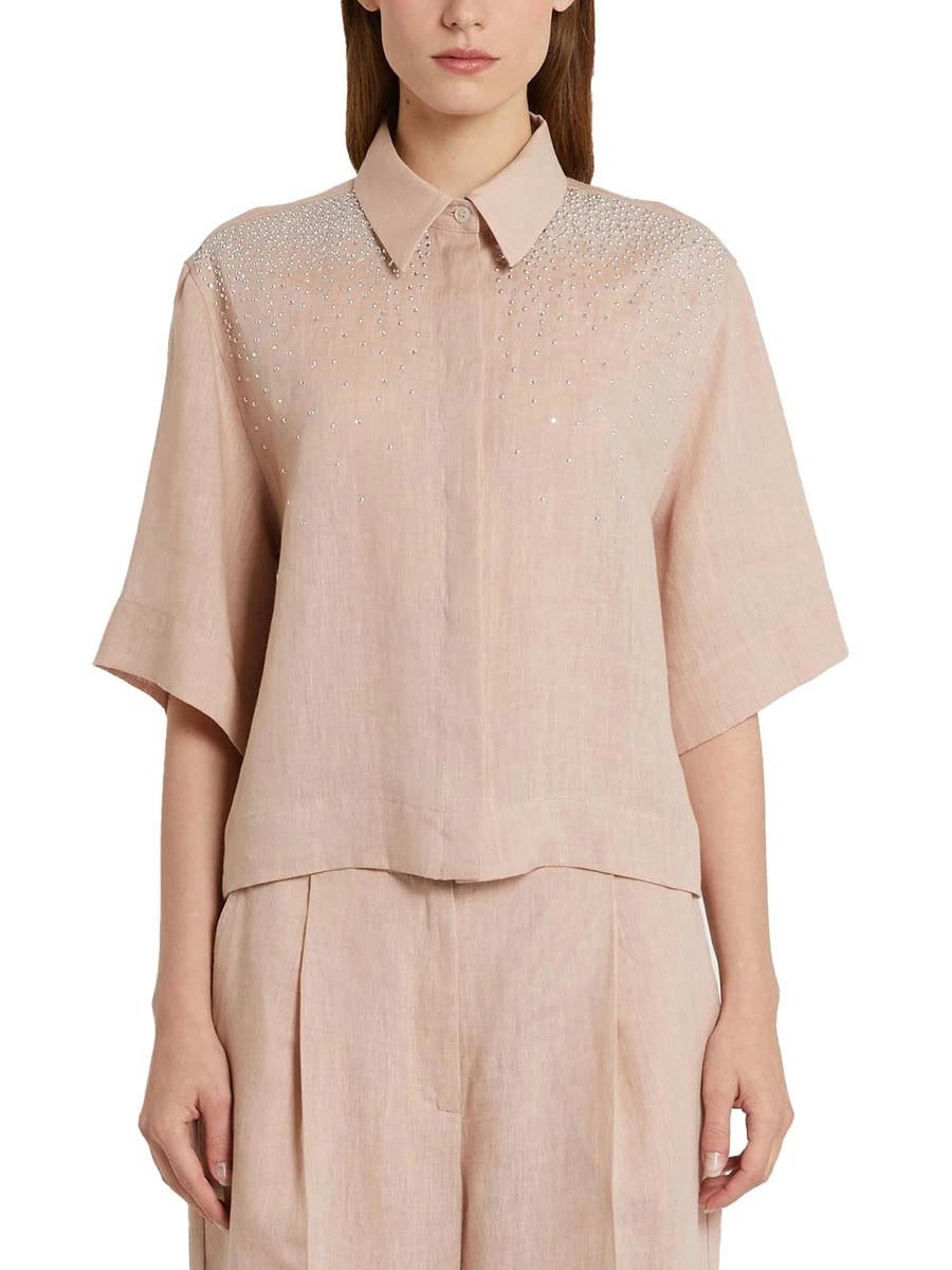 CAMICIA A MANICA CORTA CON STRASS DONNA ROSA