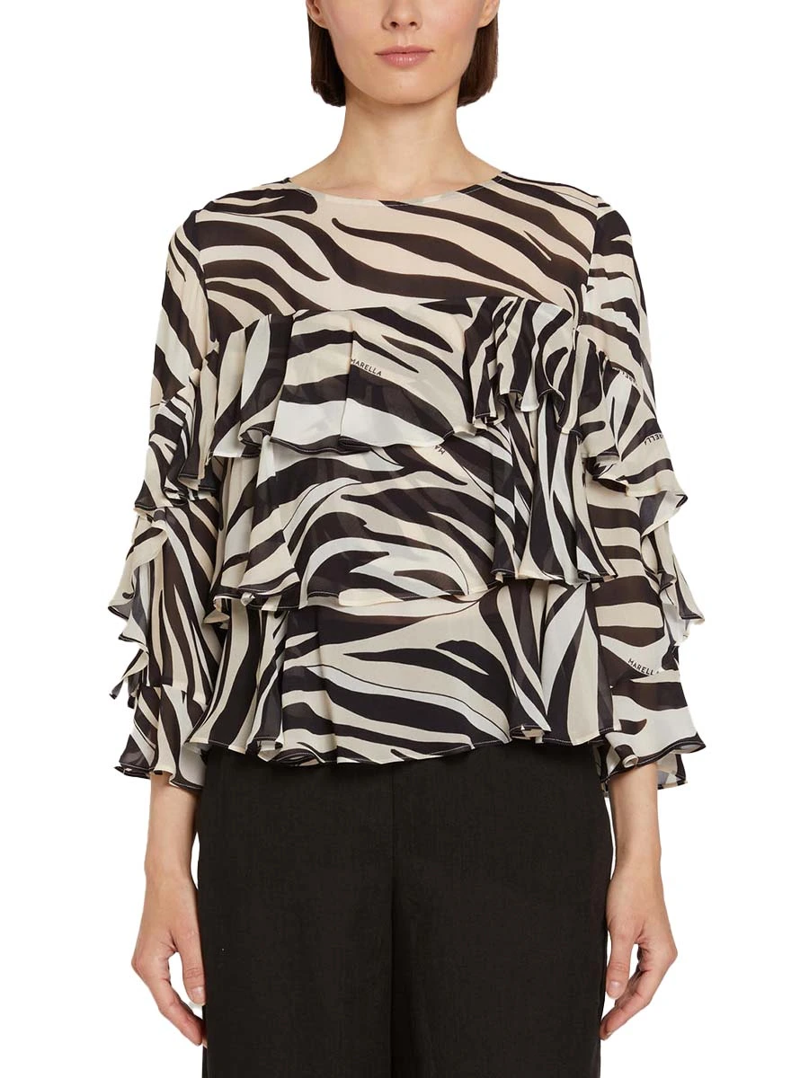 BLUSA IN GEORGETTE CON BALSE DONNA NERO