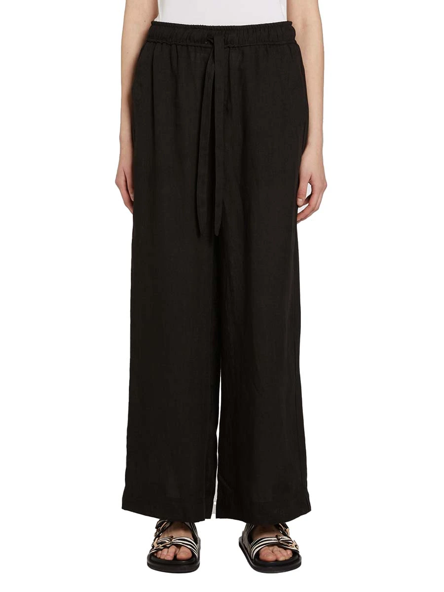 PANTALONI PALAZZO IN PURO LINO CON ELASTICO IN VITA CON COULISSE DONNA NERO