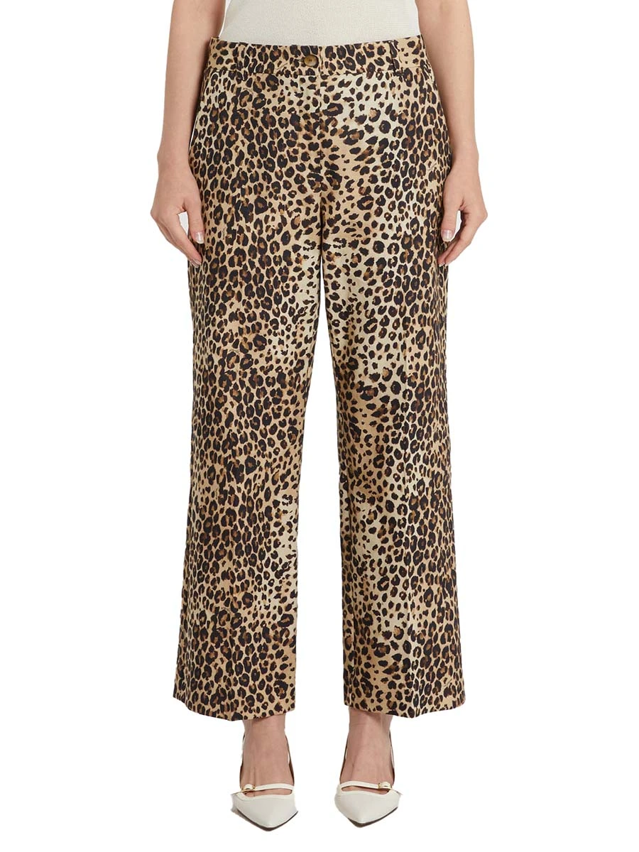 PANTALONE PALAZZO FANTASIA ANIMALIER DONNA BEIGE