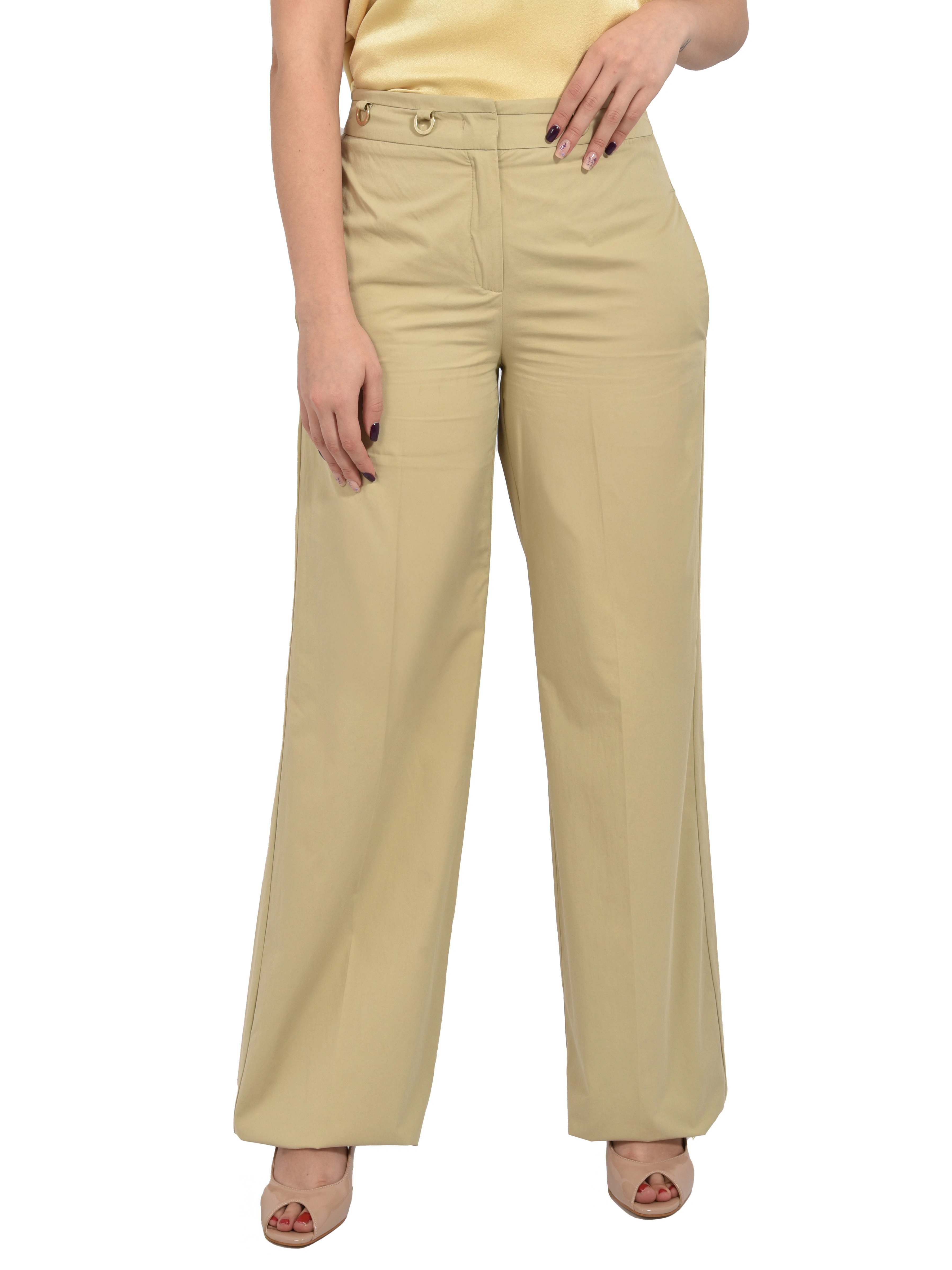 PANTALONI PALAZZO IN PURO COTONE CON VELE METALLICHE DONNA BEIGE