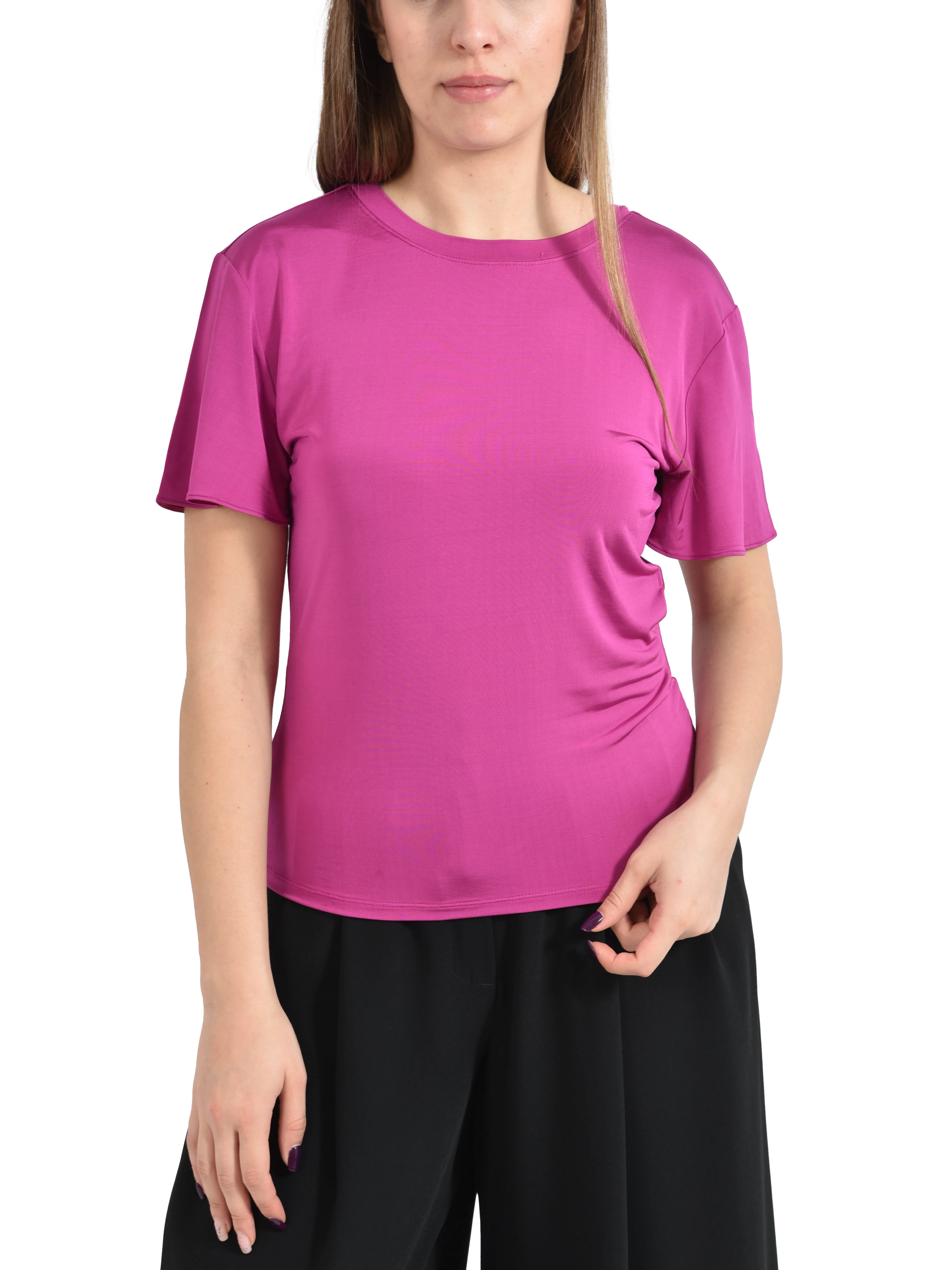 T-SHIRT IN JERSEY DI VISCOSA  CON CHIUSURA A GOCCIA DONNA FUCSIA