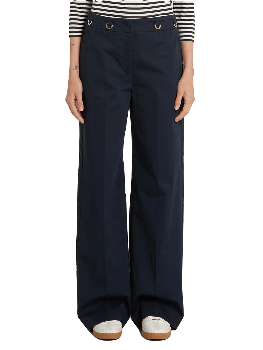 PANTALONI PALAZZO IN PURO COTONE CON VELE METALLICHE DONNA BLU