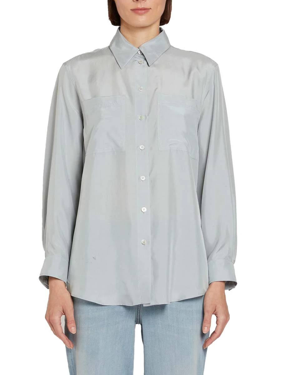 CAMICIA  IN SETA CON COLLO A CAMICIA DONNA AZZURRO