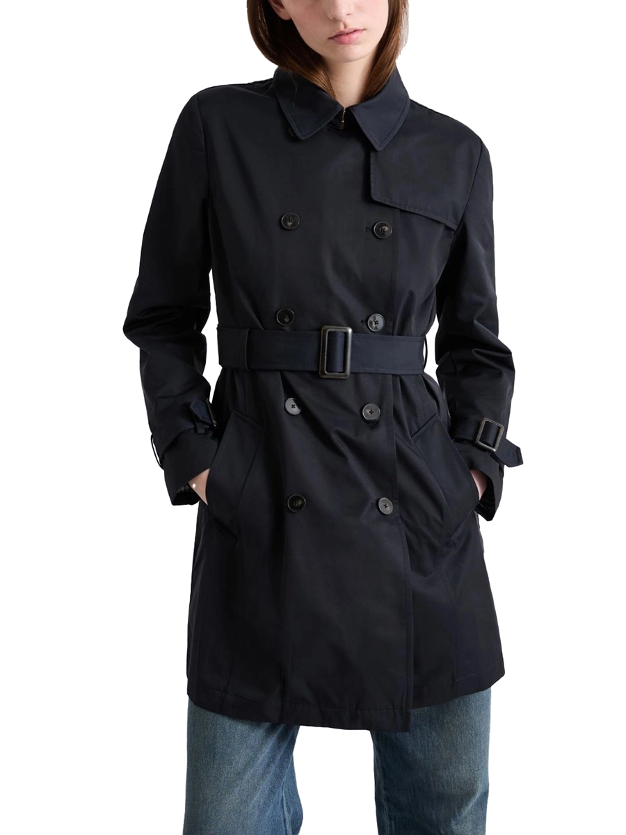 TRENCH IN COTONE TECNICO CON CINTURA DONNA BLU