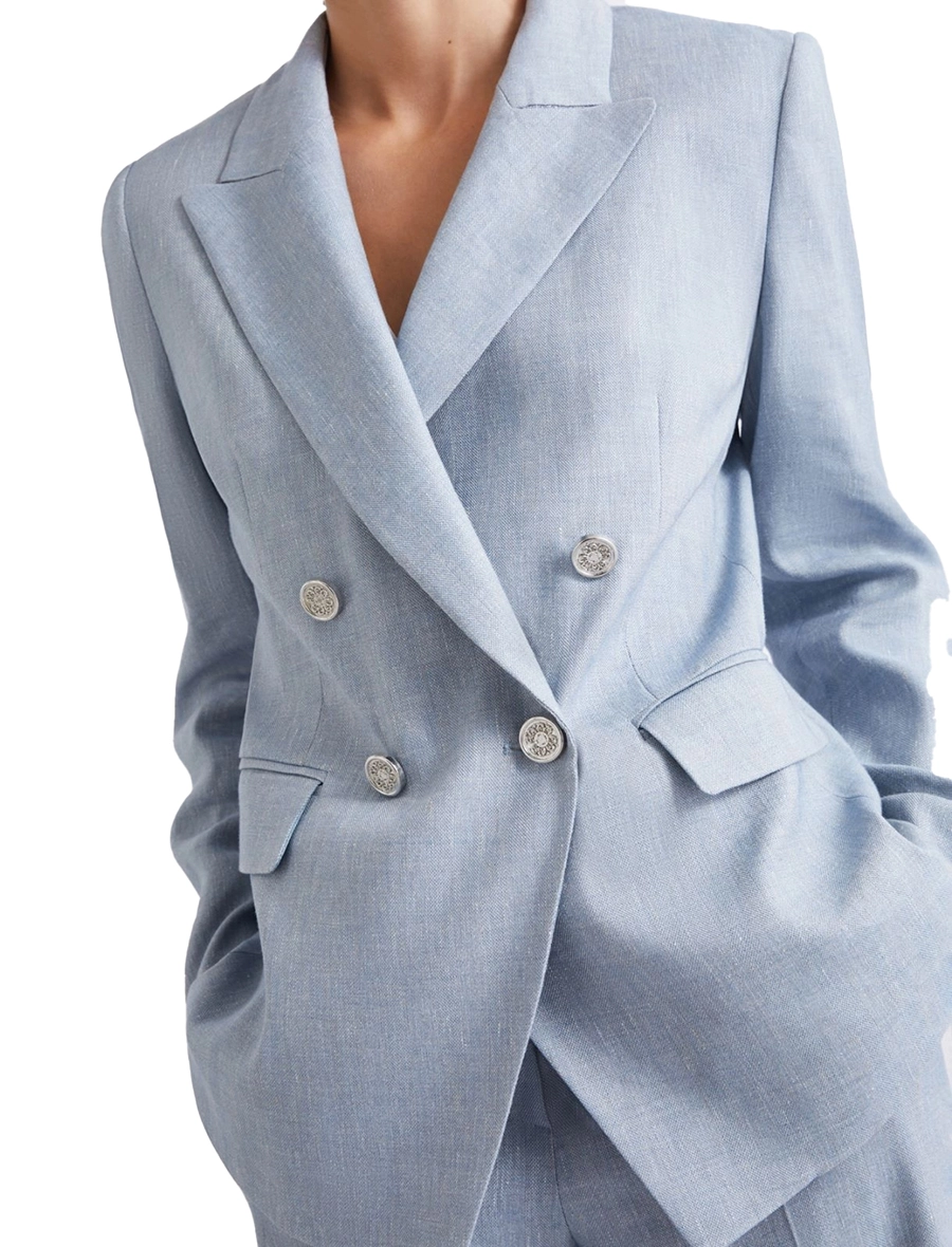 BLAZER IN MISTO LINO DOPPIOPETTO DONNA AZZURRO