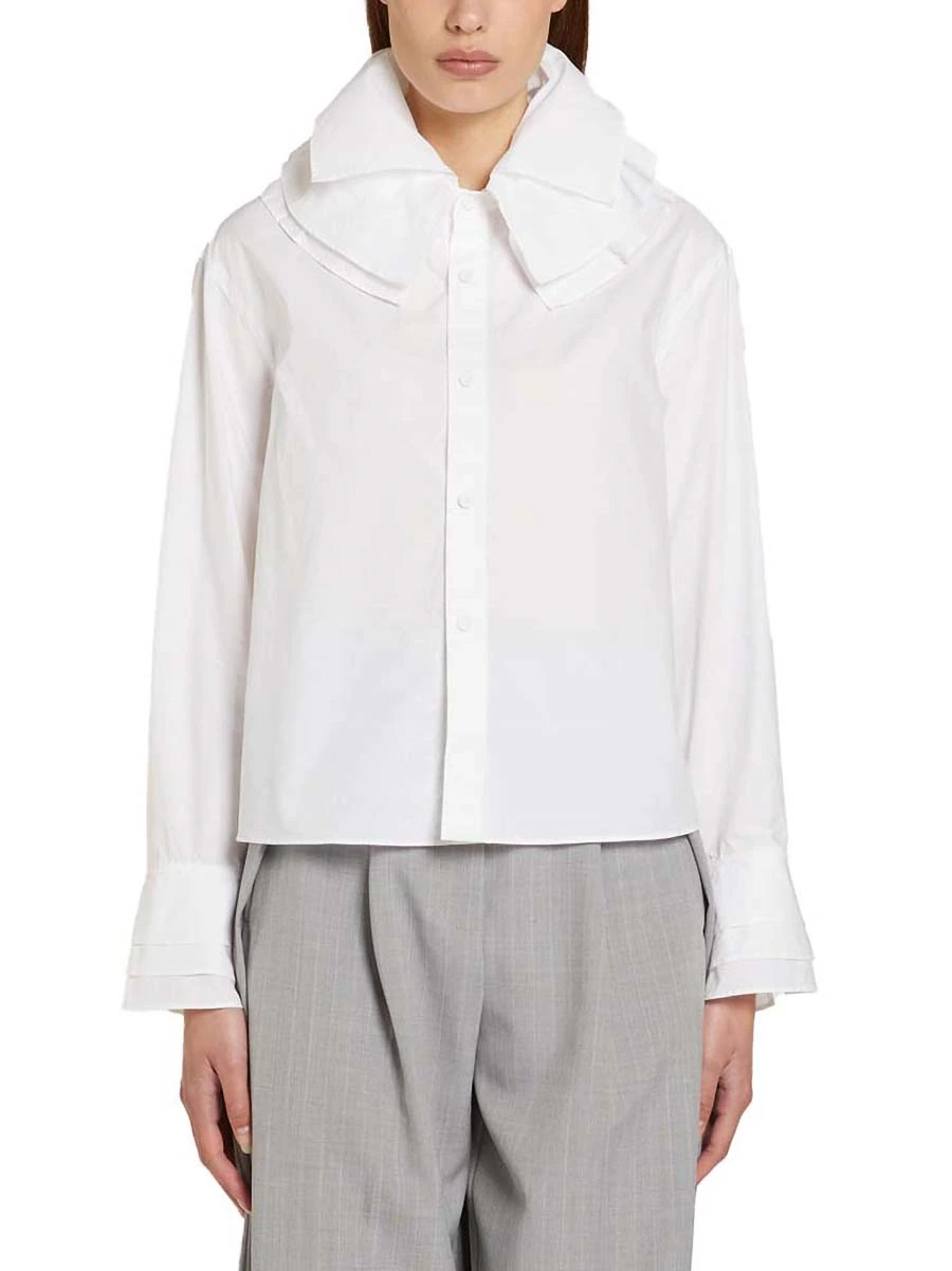 CAMICIA IN COTONE CON VOLANT SUL COLLO DONNA BIANCO