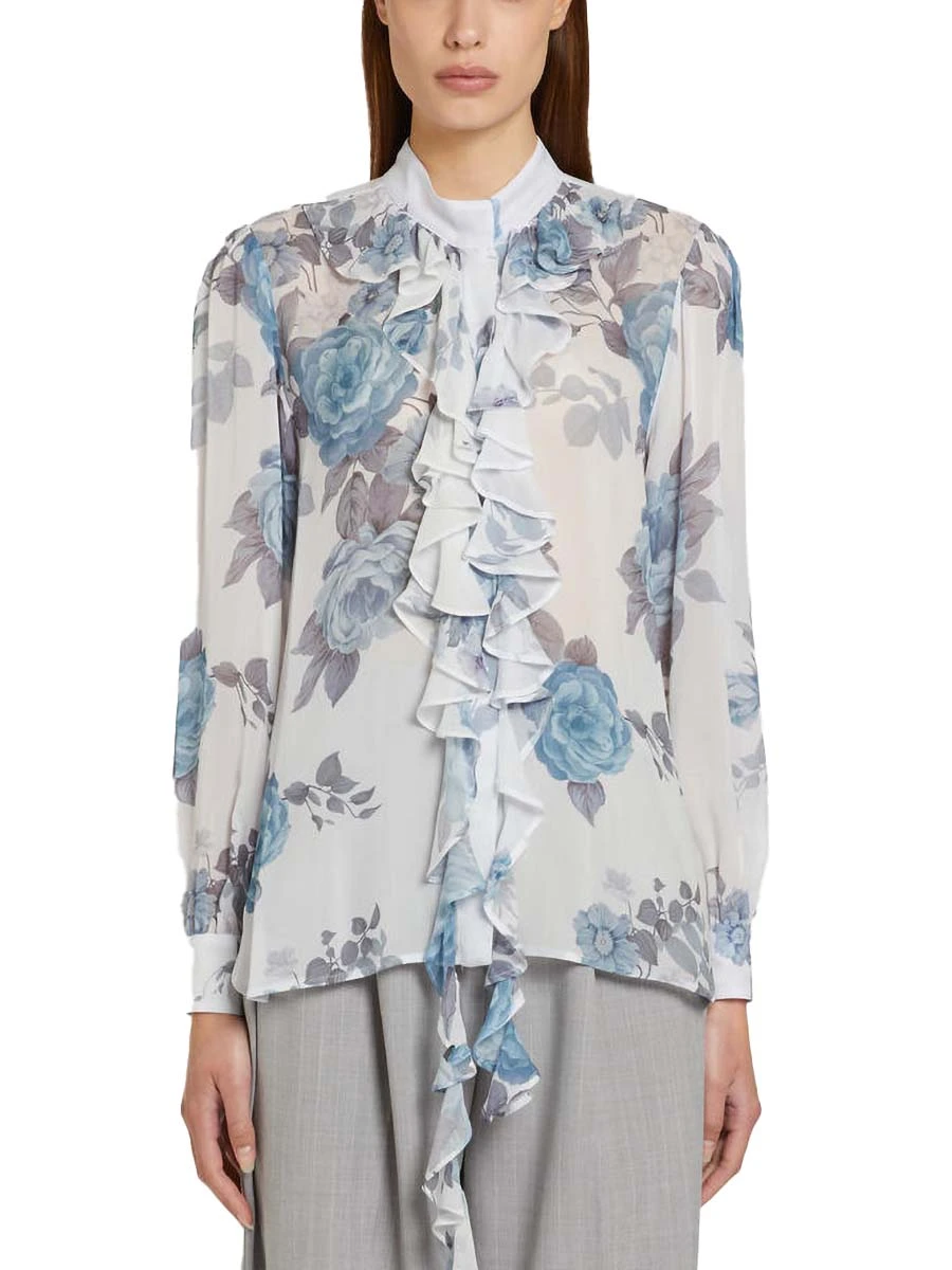 CAMICIA CON STAMPA FIORATA DONNA AZZURRO