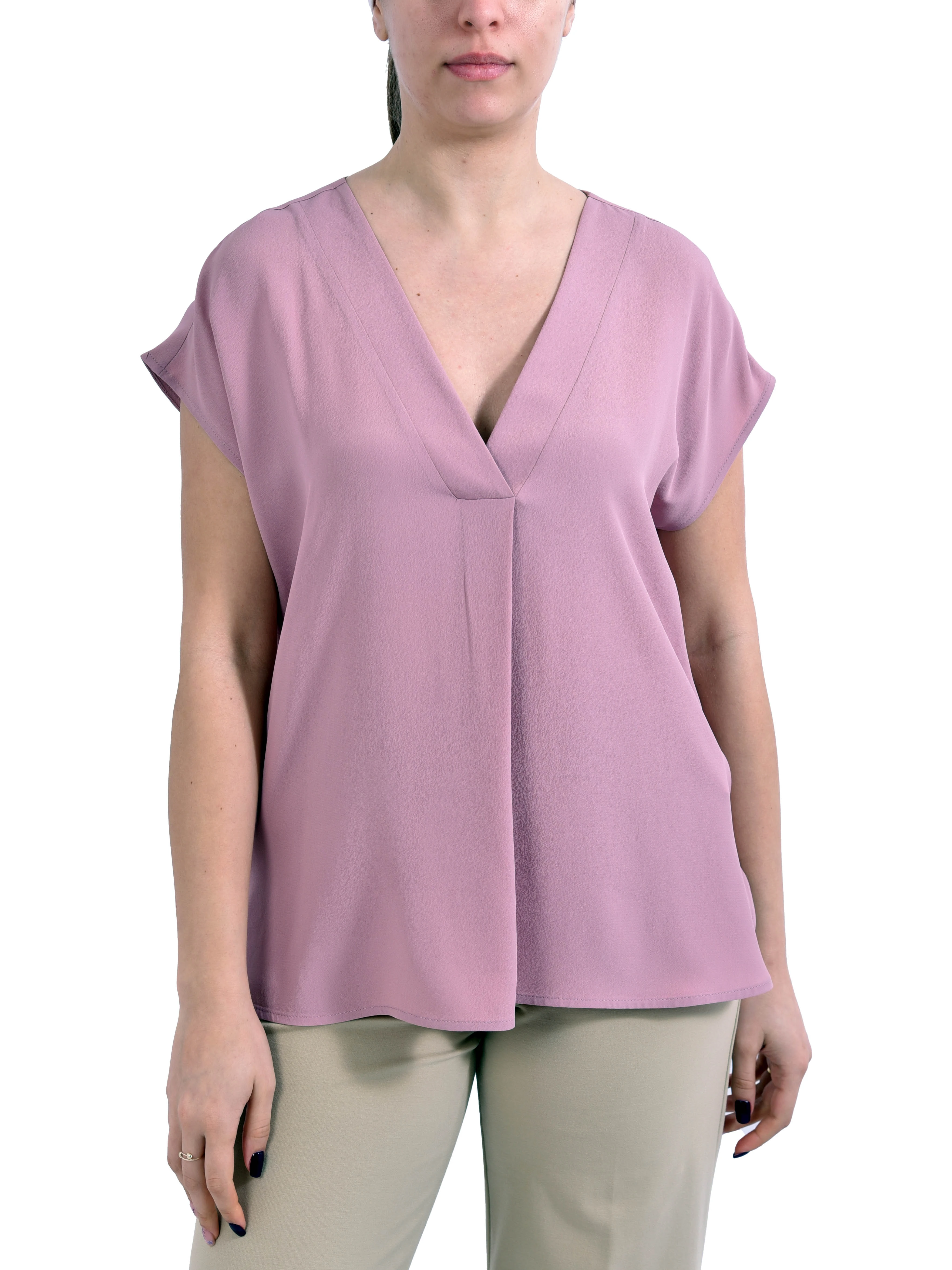 BLUSA SMANICATA CON SCOLLO A V E PIEGA CENTRALE DONNA ROSA