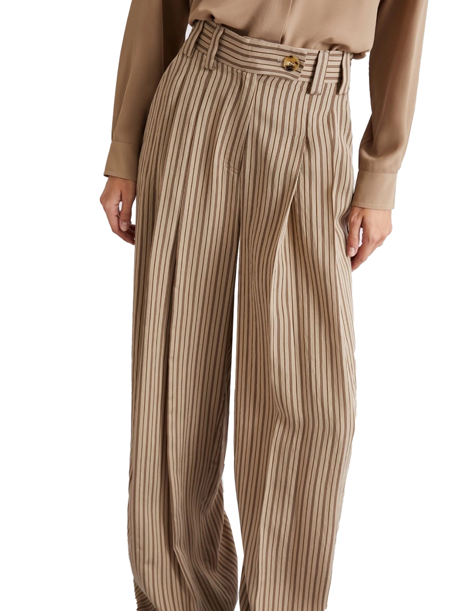 PANTALONI PALAZZO CON CHIUSURA A BOTTONE DONNA MARRONE