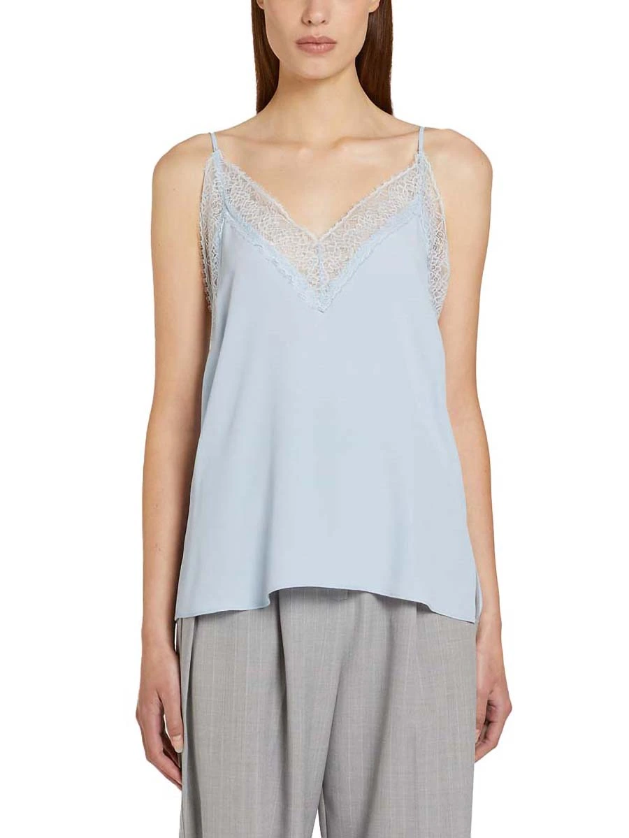 TOP CON PIZZO CON SCOLLO A V DONNA AZZURRO