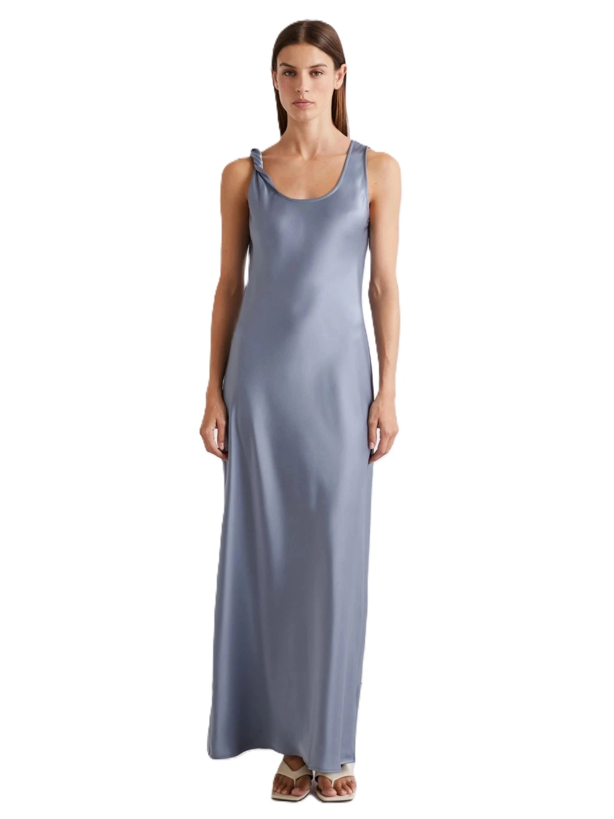 VESTITO LUNGO SATIN DONNA AZZURRO