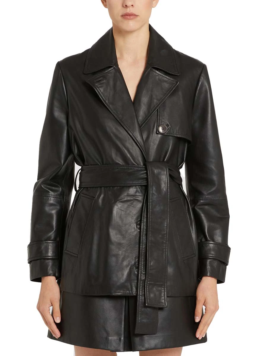 GIACCA IN PELLE CON CINTURA DONNA NERO