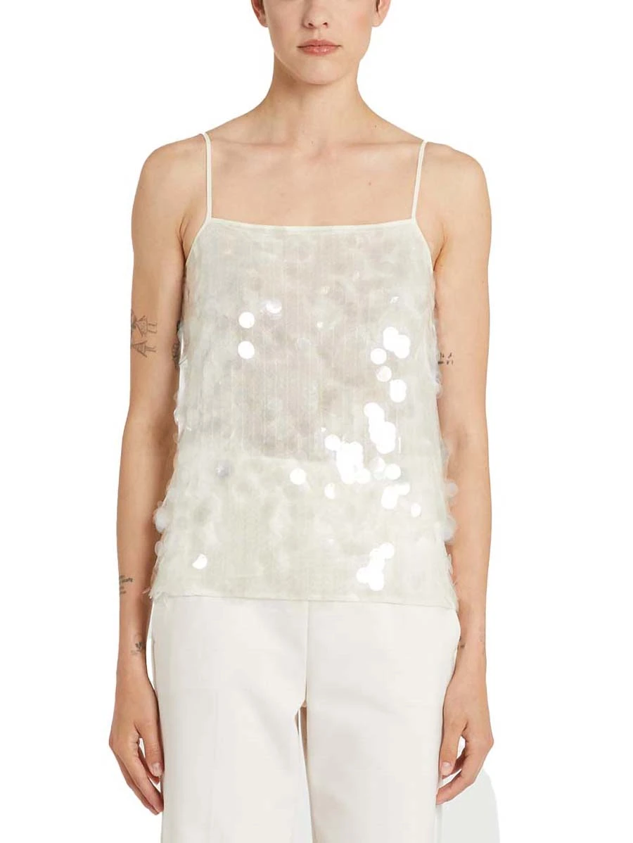 TOP CON PAILLETTES DONNA BIANCO
