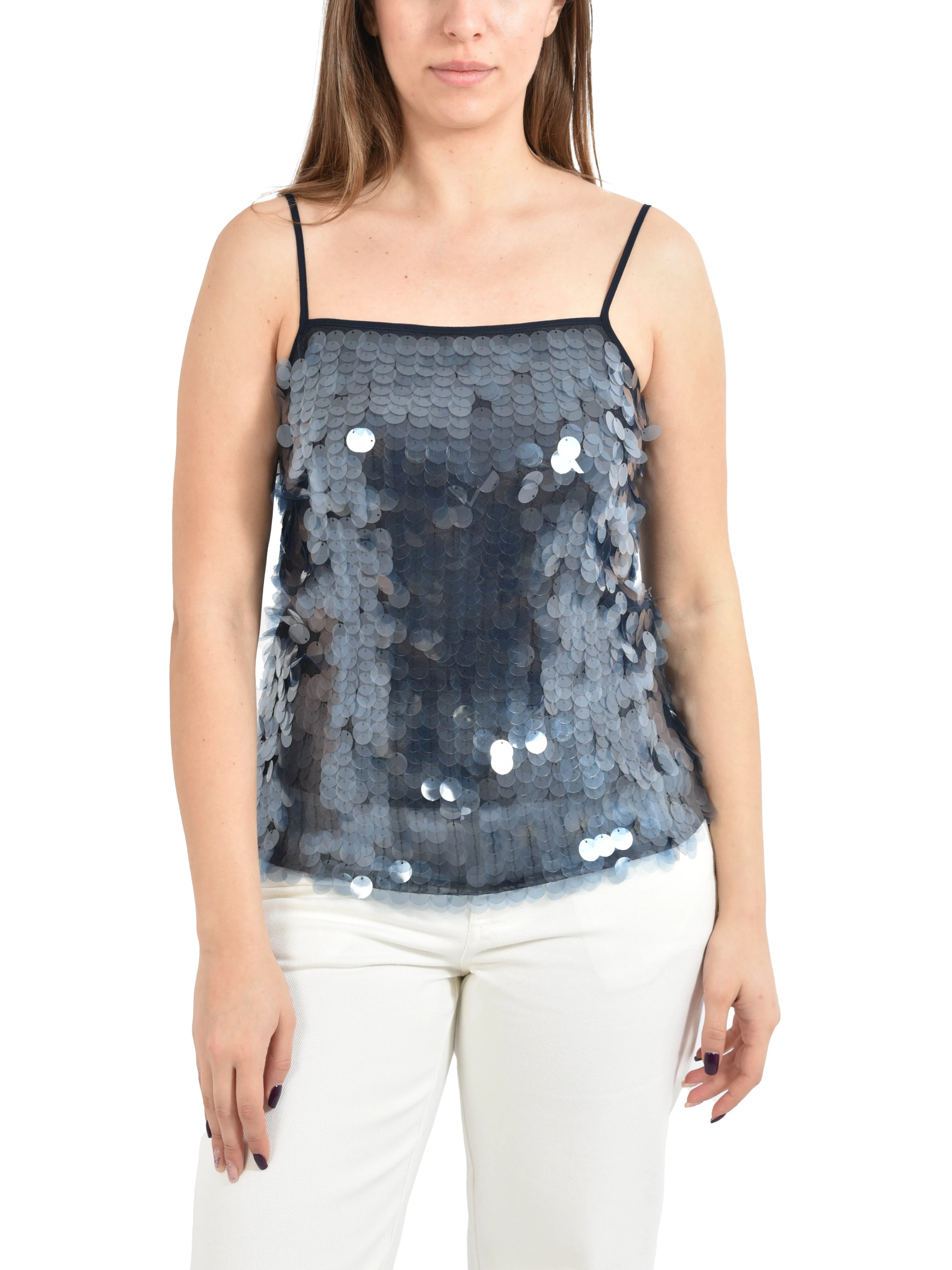 TOP CON PAILLETTES DONNA BLU