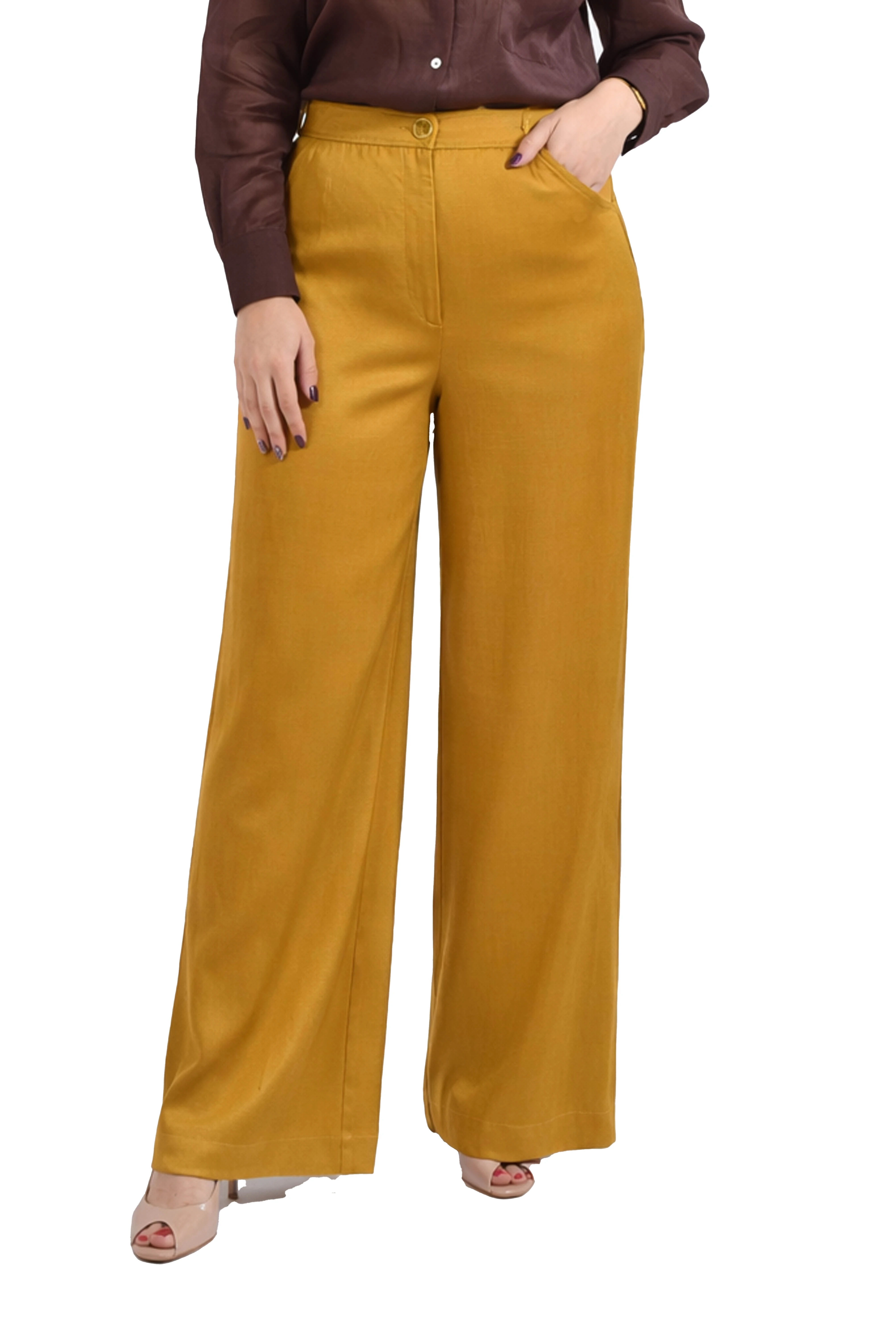 TARSE Pantaloni A Palazzo In Lino Donna – Caffè Chiaro, Taglia L, Vita Alta, Gamba Larga Con Tasche, Stile Boho