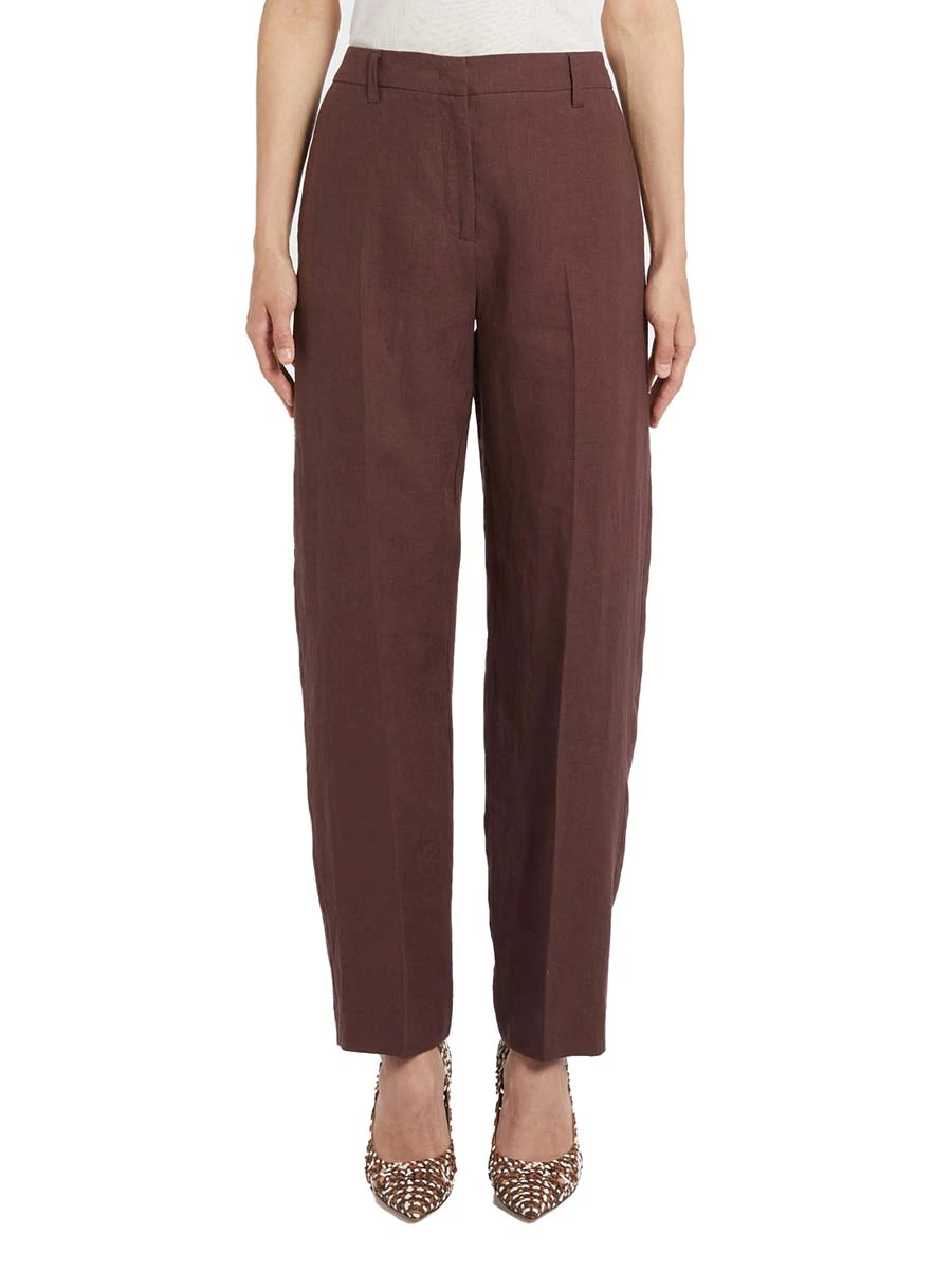 PANTALONI CHINO IN LINO DONNA MARRONE