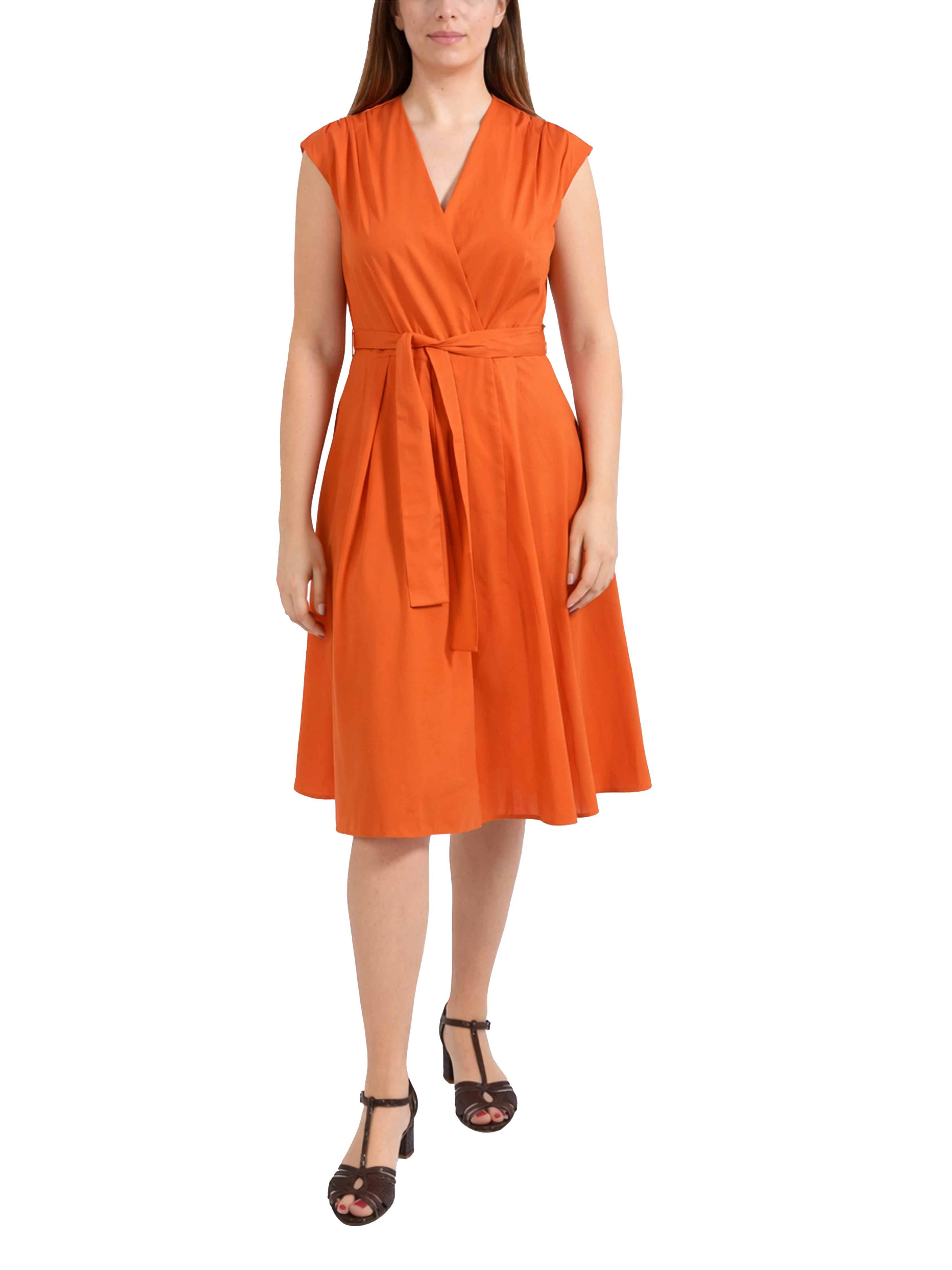 VESTITO CORTO IN PURO COTONE CON SCOLLO A V E INCROCIO DONNA ARANCIO