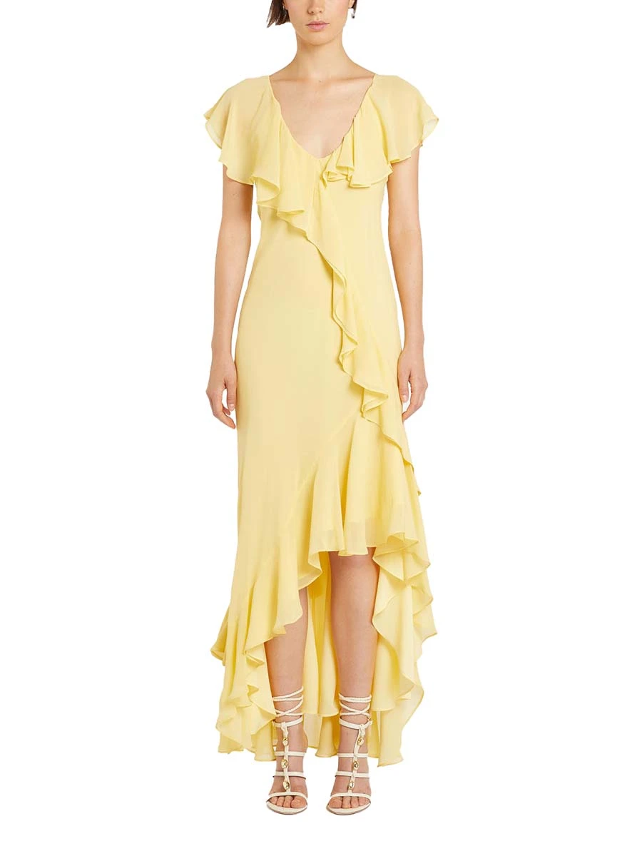 VESTITO LUNGO CON VOLANT E SCOLLATURA A V DONNA GIALLO