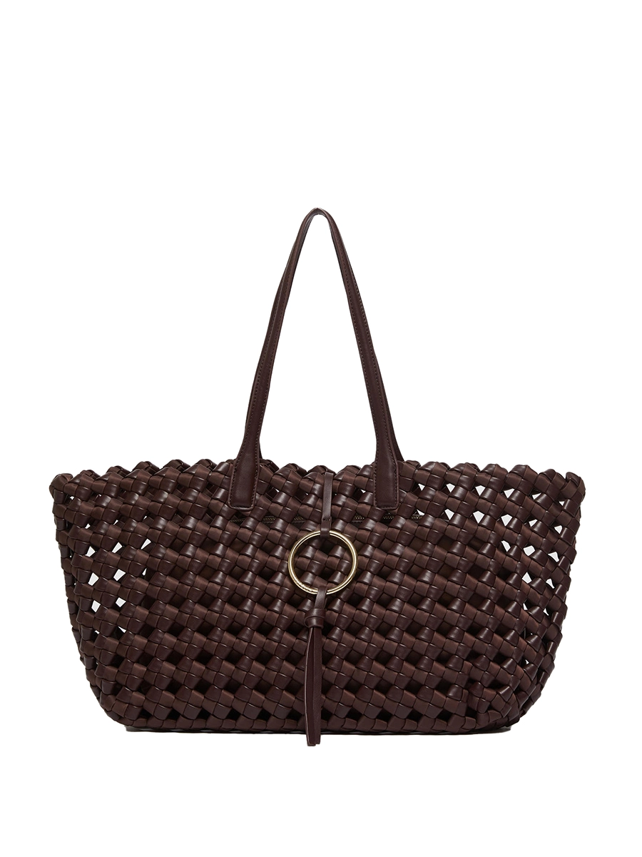 BORSA A SPALLA TESSUTO INTRECCIATO  DONNA MARRONE