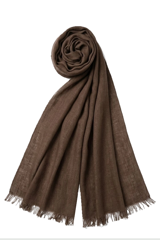 FOULARD IN LINO CON FRANGE DONNA MARRONE