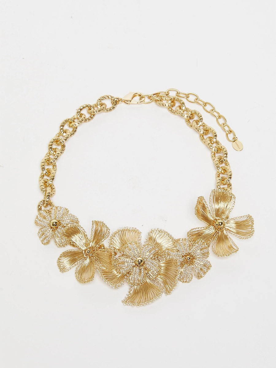 COLLANA METALLICA CON FIORI DONNA ORO